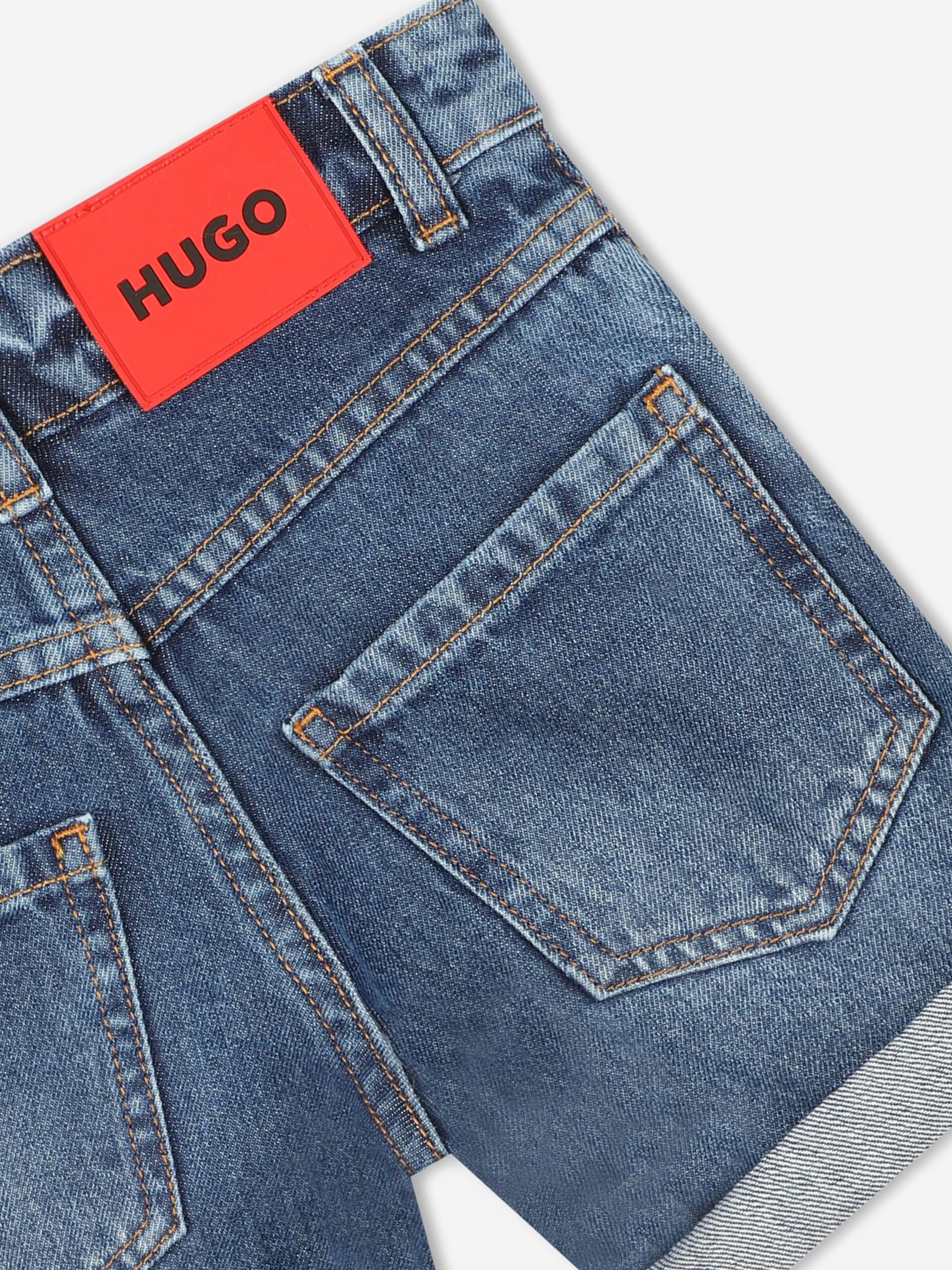 Hugo Boys Regular Fit Denim Bermuda Shorts in Blue