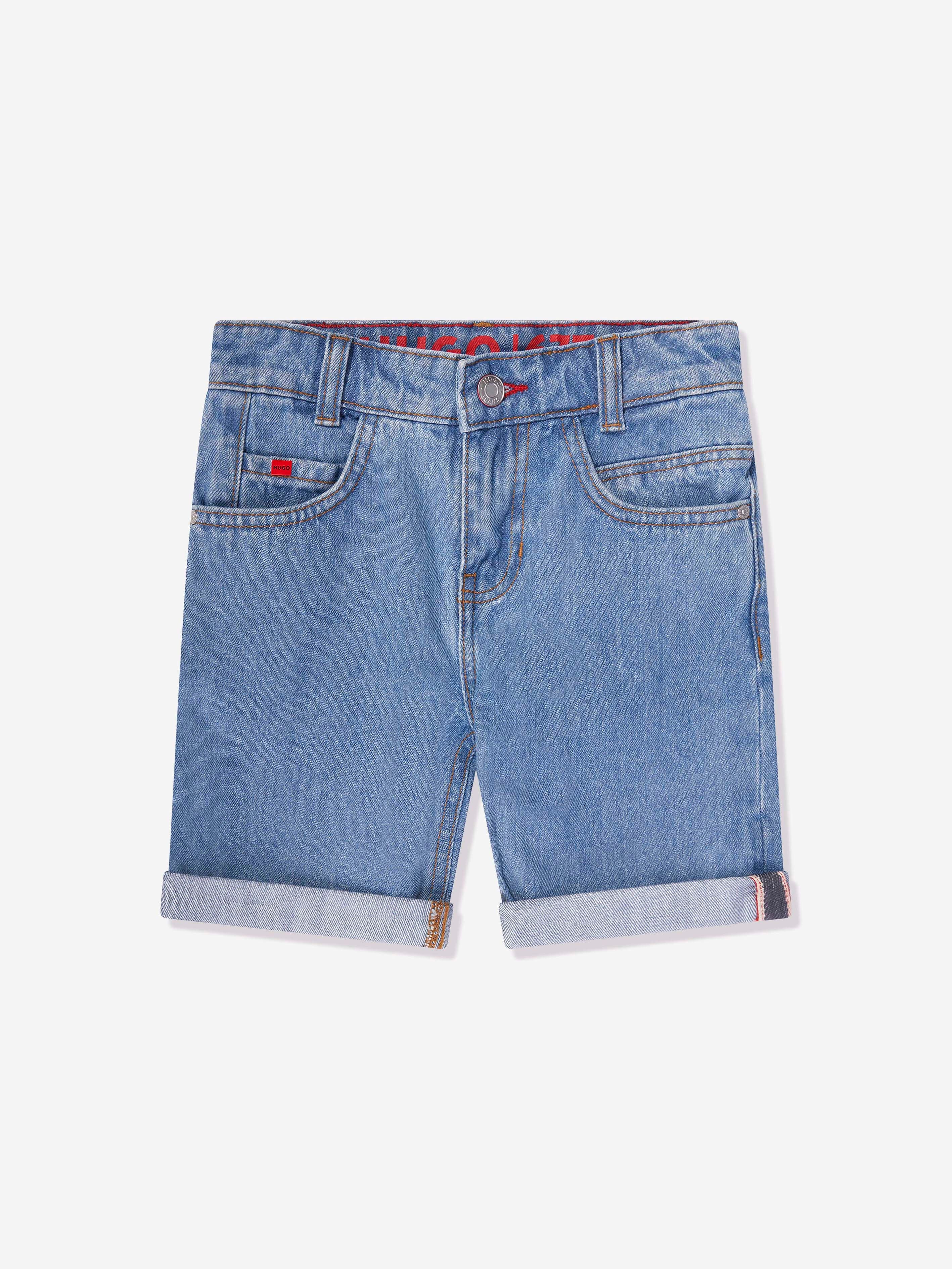 Hugo Boys Regular Fit Denim Bermuda Shorts in Blue