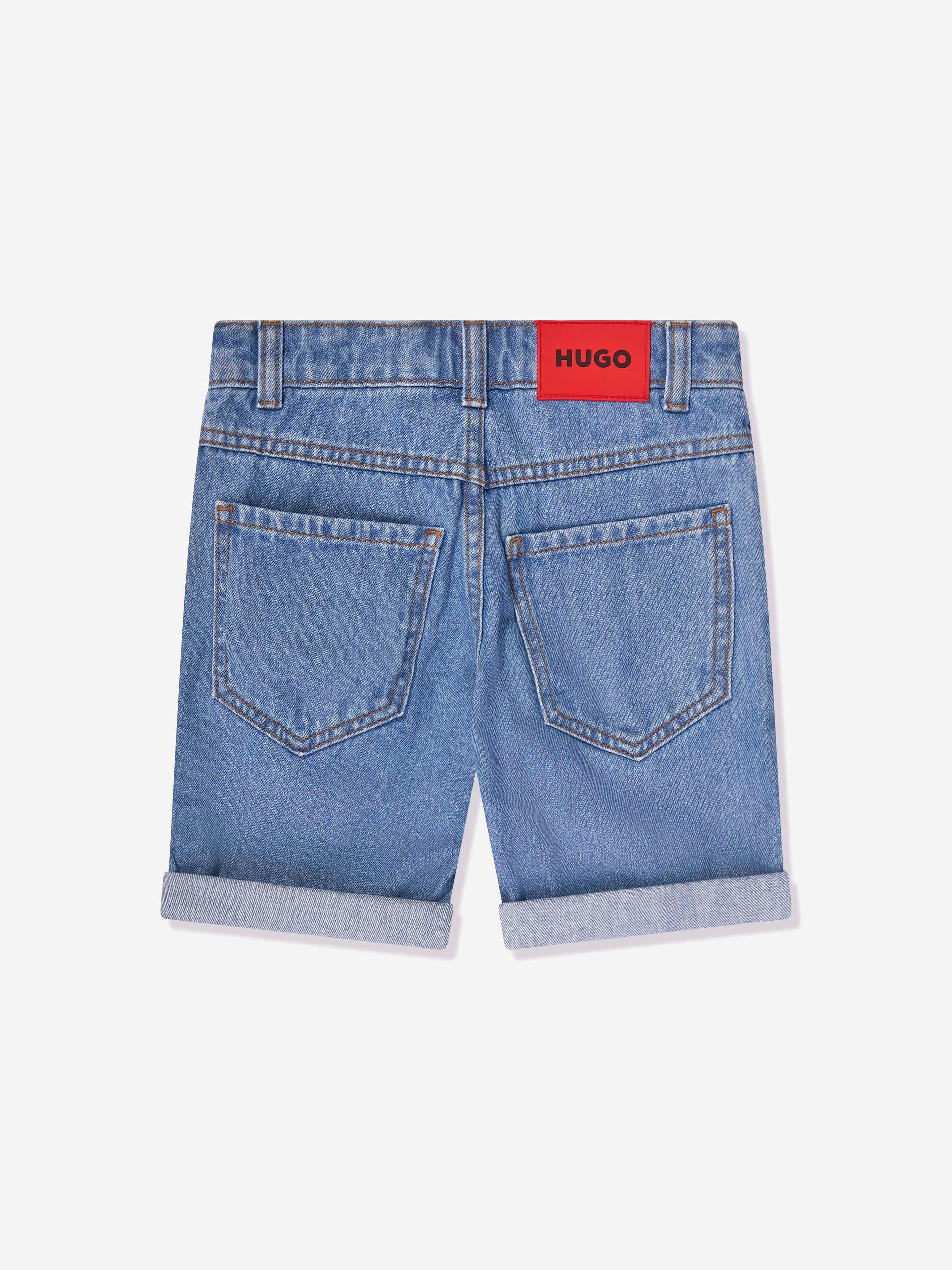 Hugo Boys Regular Fit Denim Bermuda Shorts in Blue