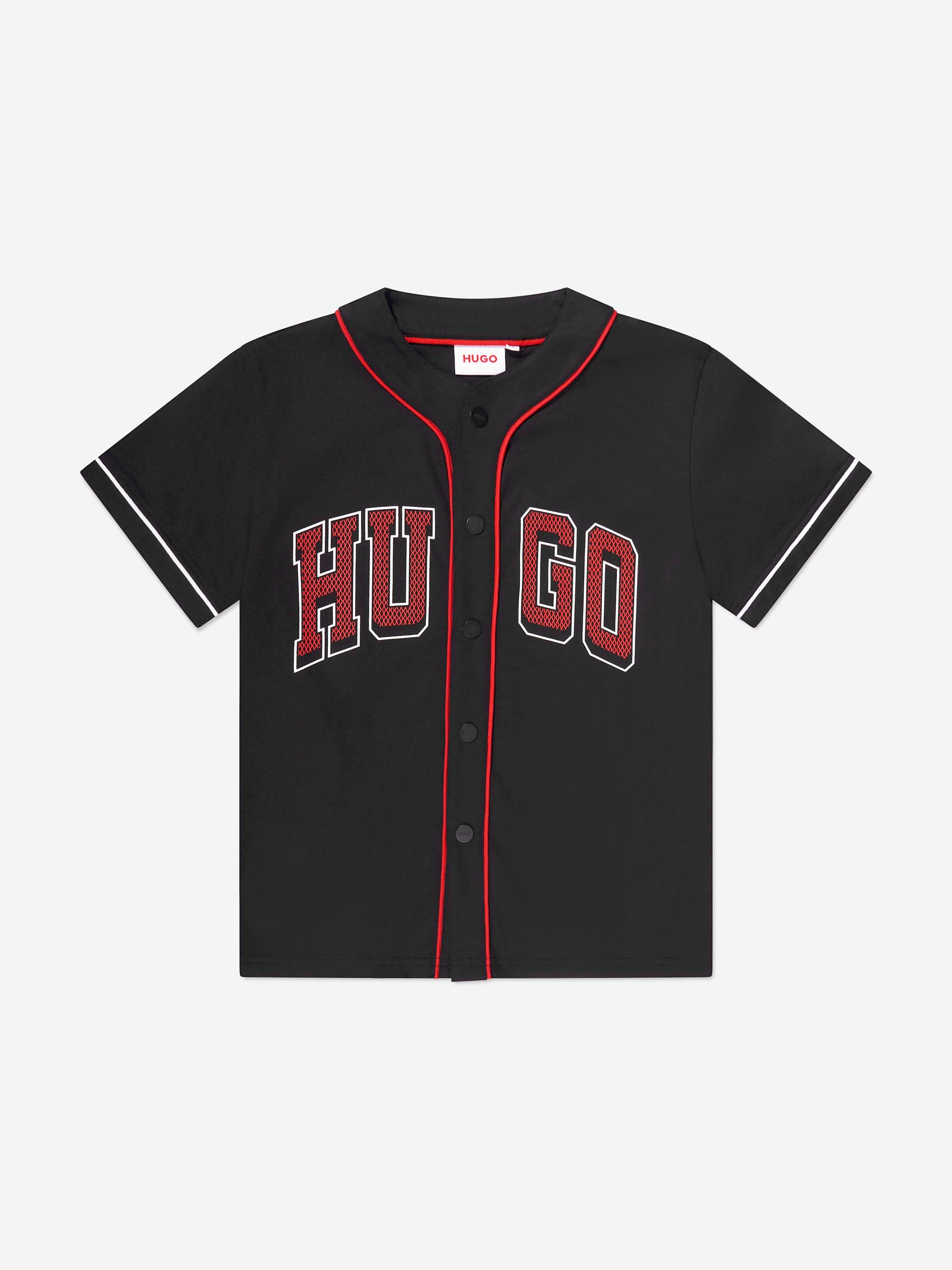 Hugo Boys Jersey Baseball Shirt in Black