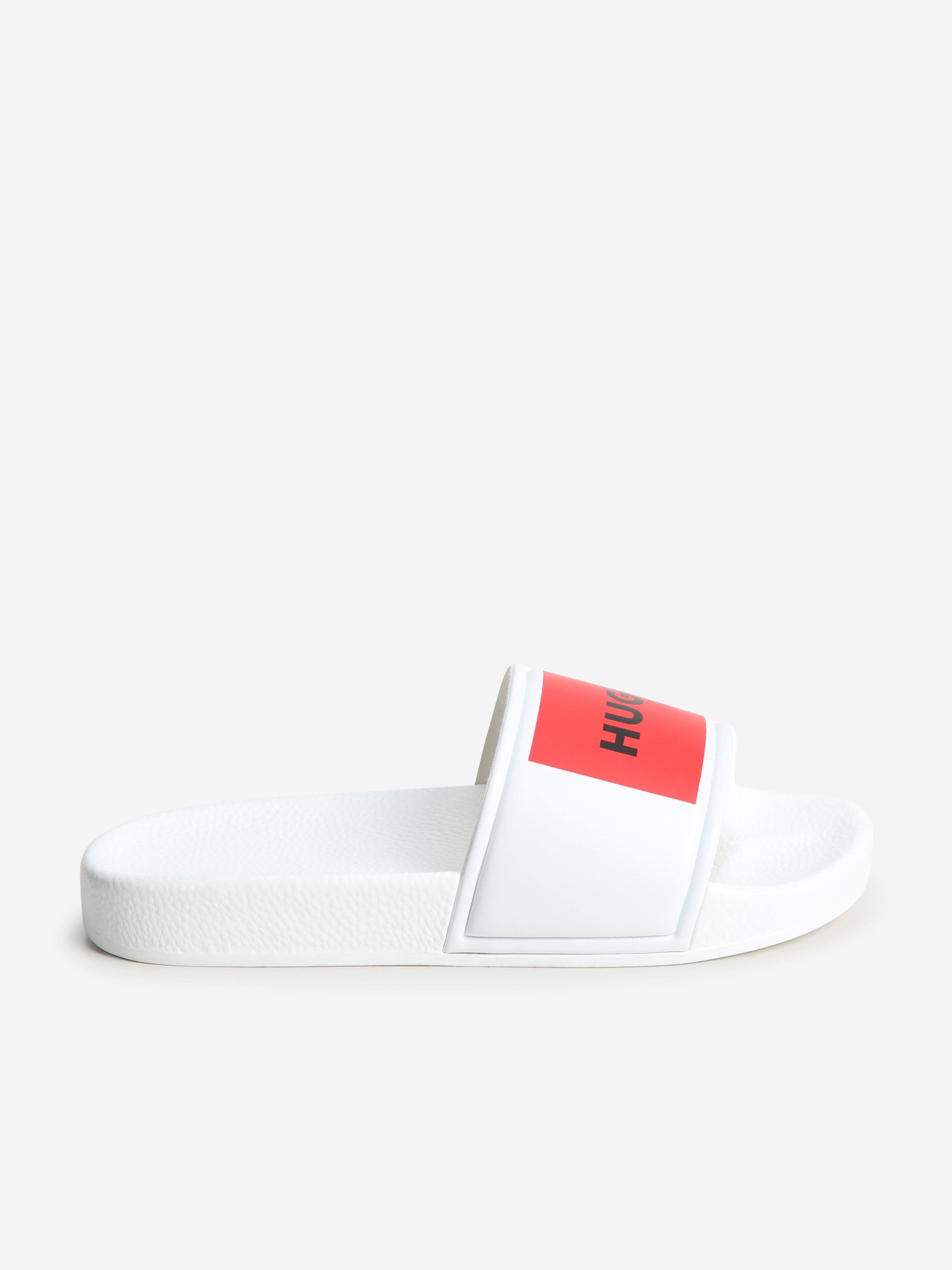 Hugo Boys Logo Sliders in White