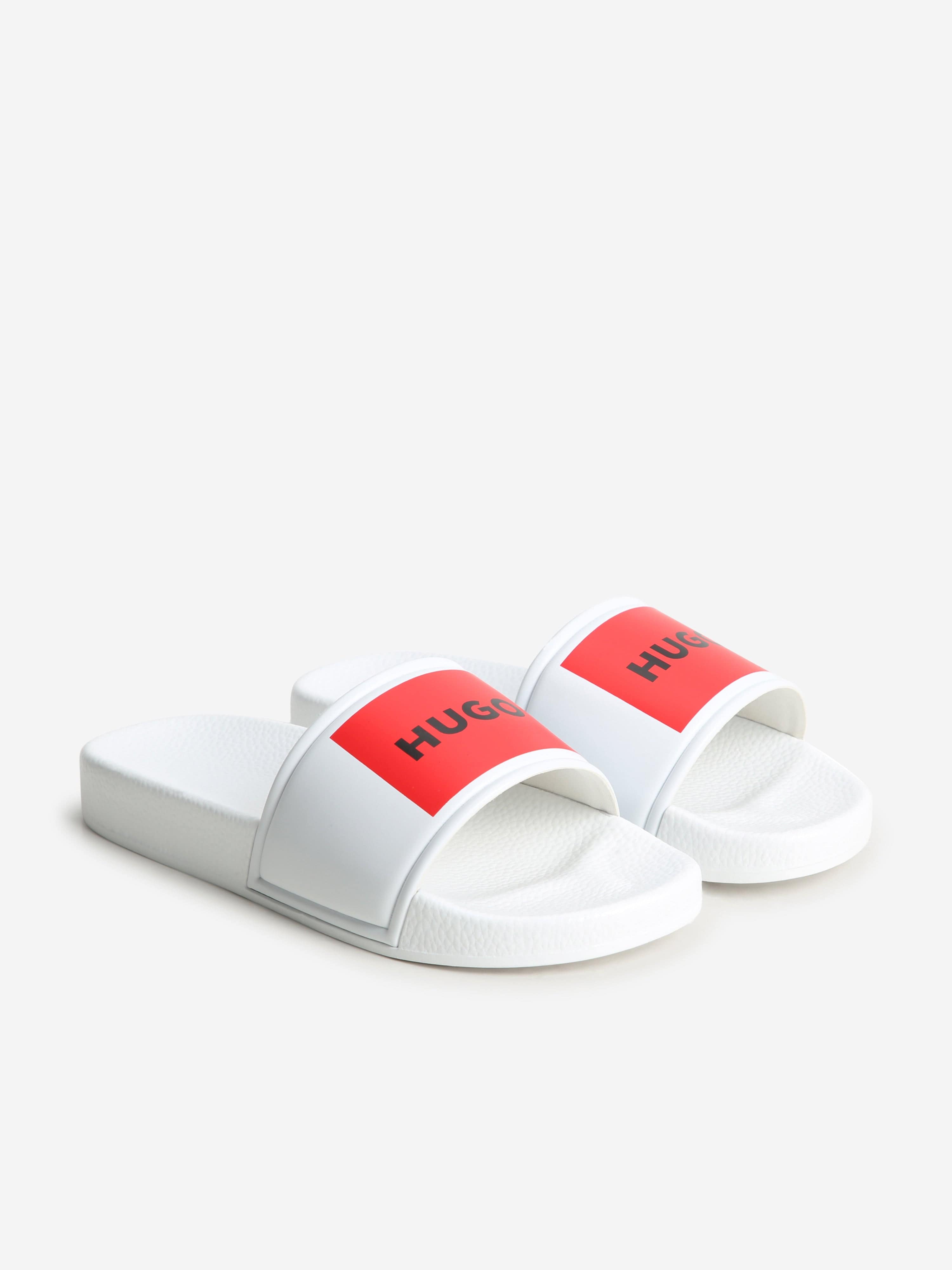 Hugo Boys Logo Sliders in White