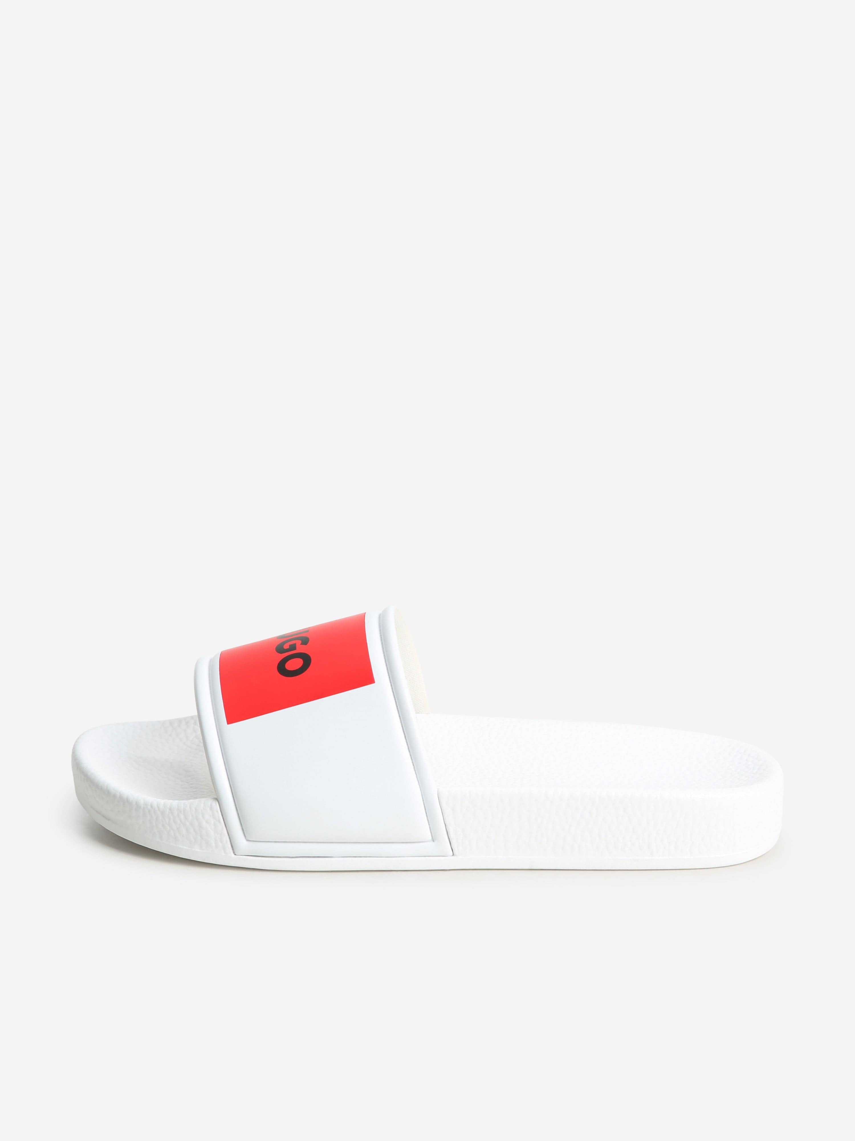 Hugo Boys Logo Sliders in White