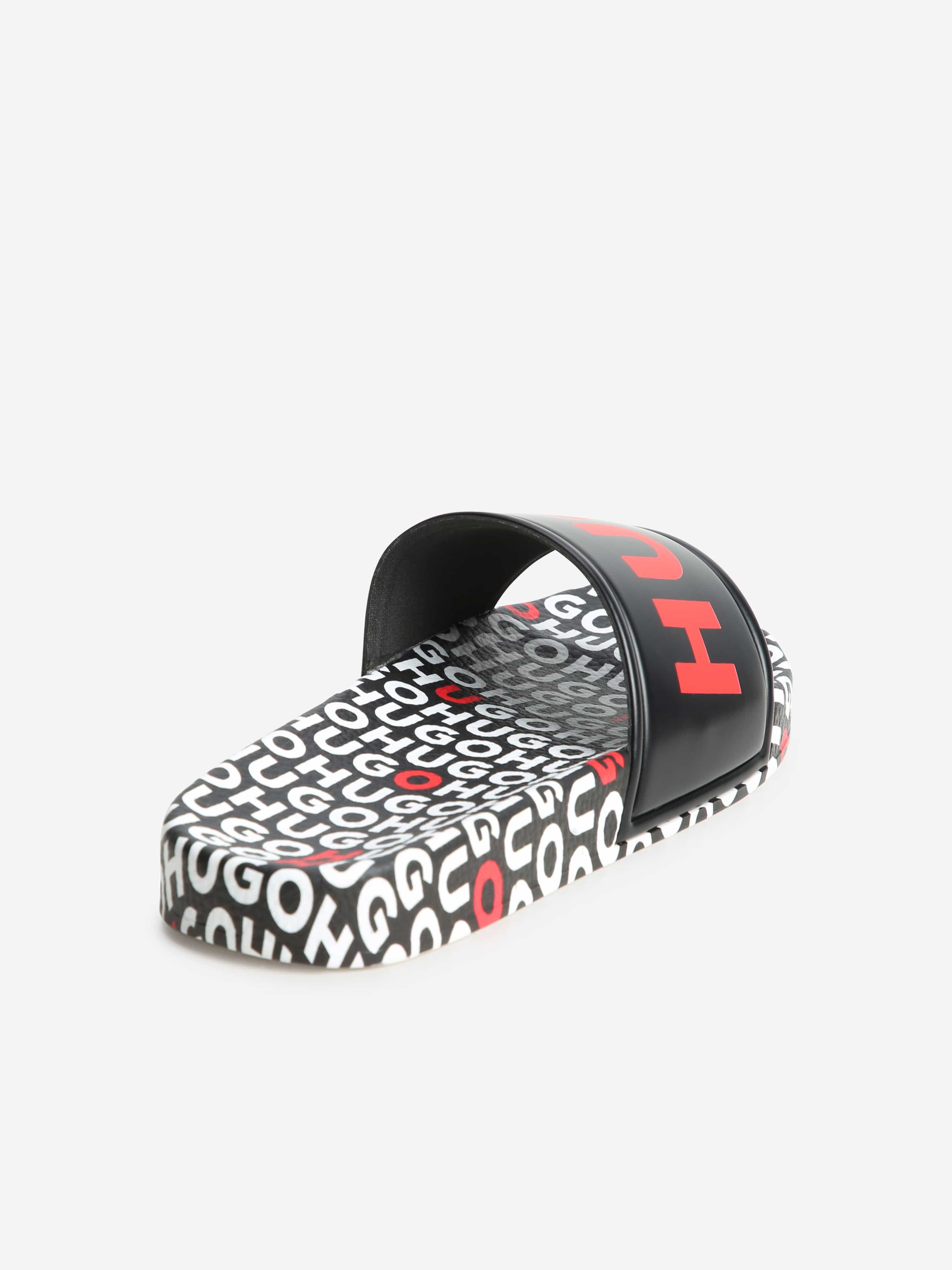 Hugo Boys Monogram Sliders in Black