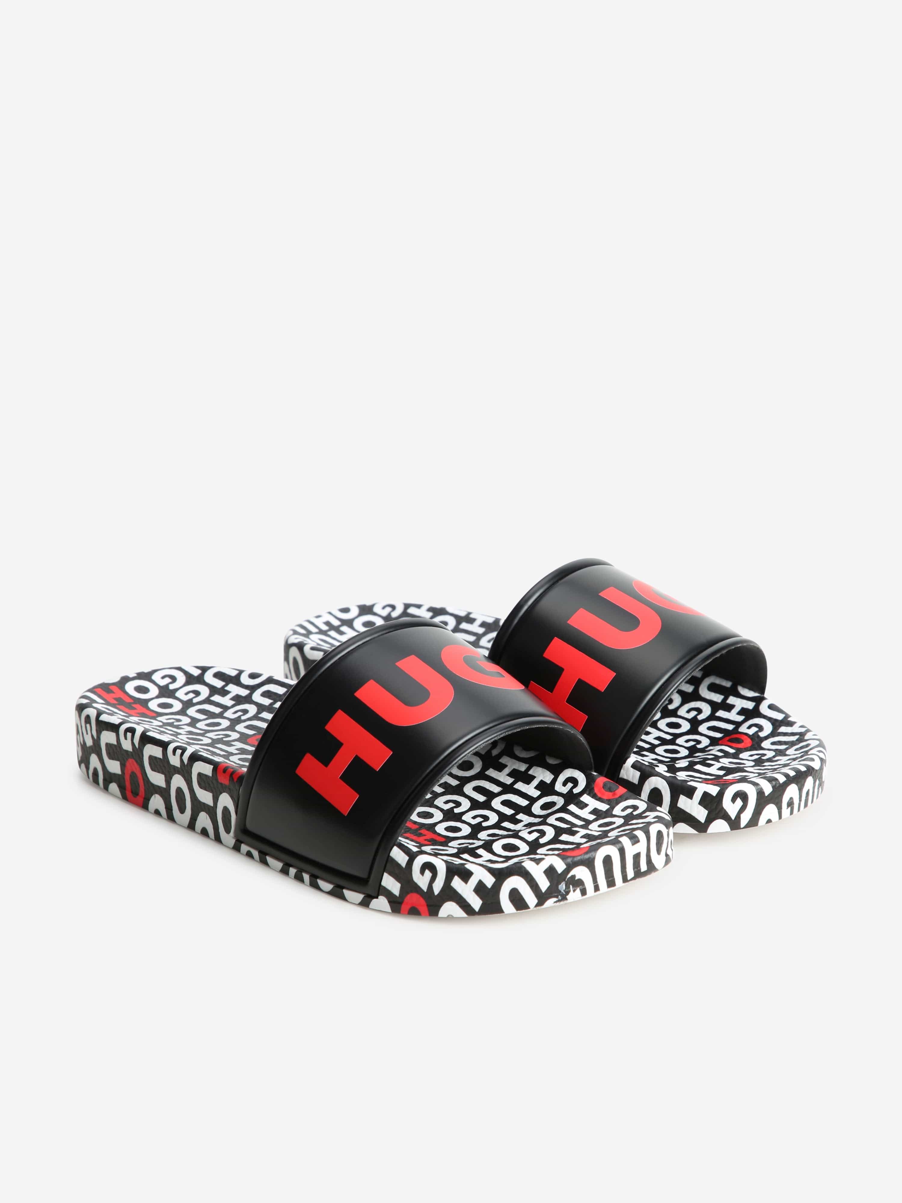 Hugo Boys Monogram Sliders in Black