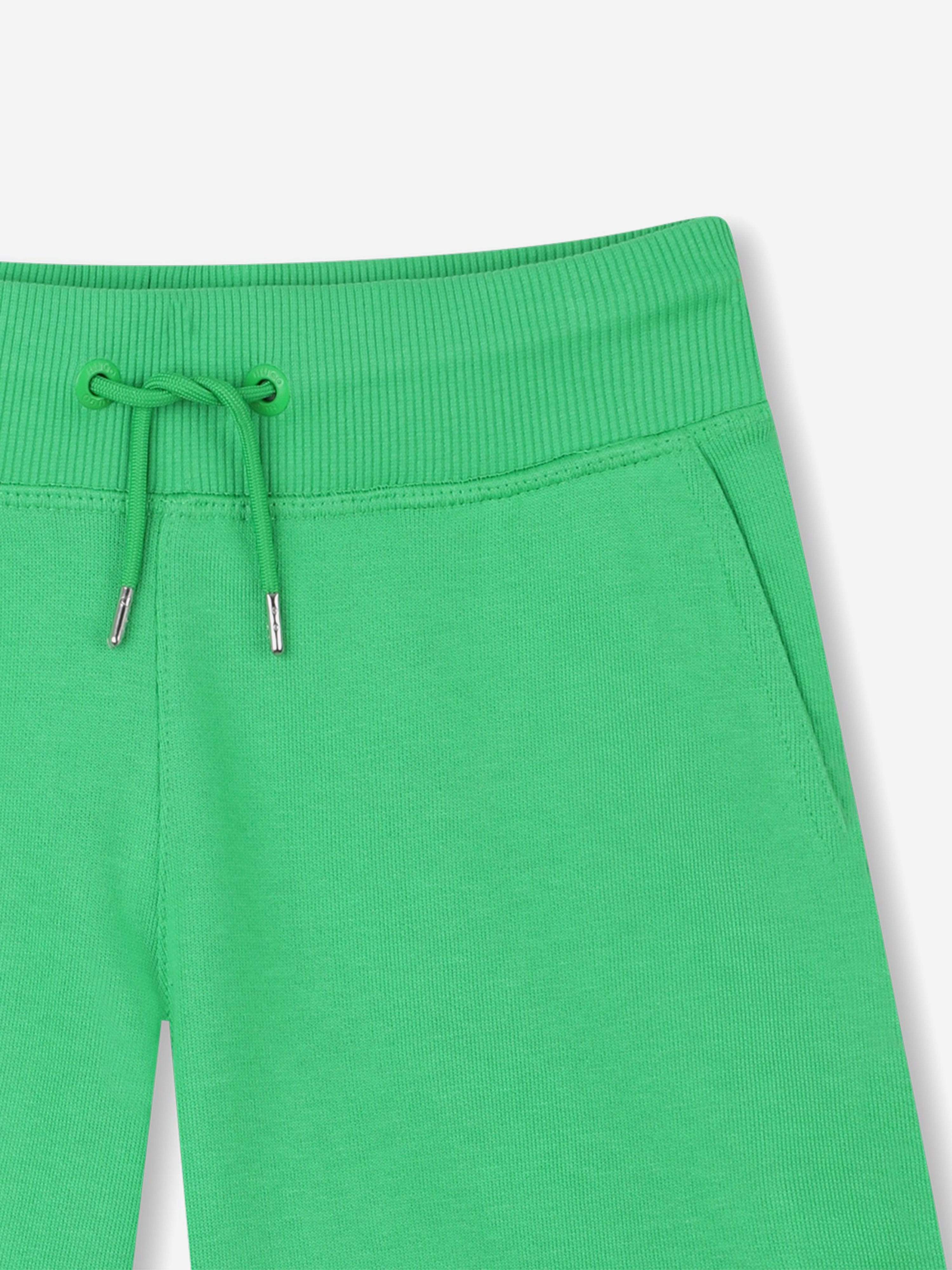 Hugo Boys Logo Print Bermuda Shorts in Green