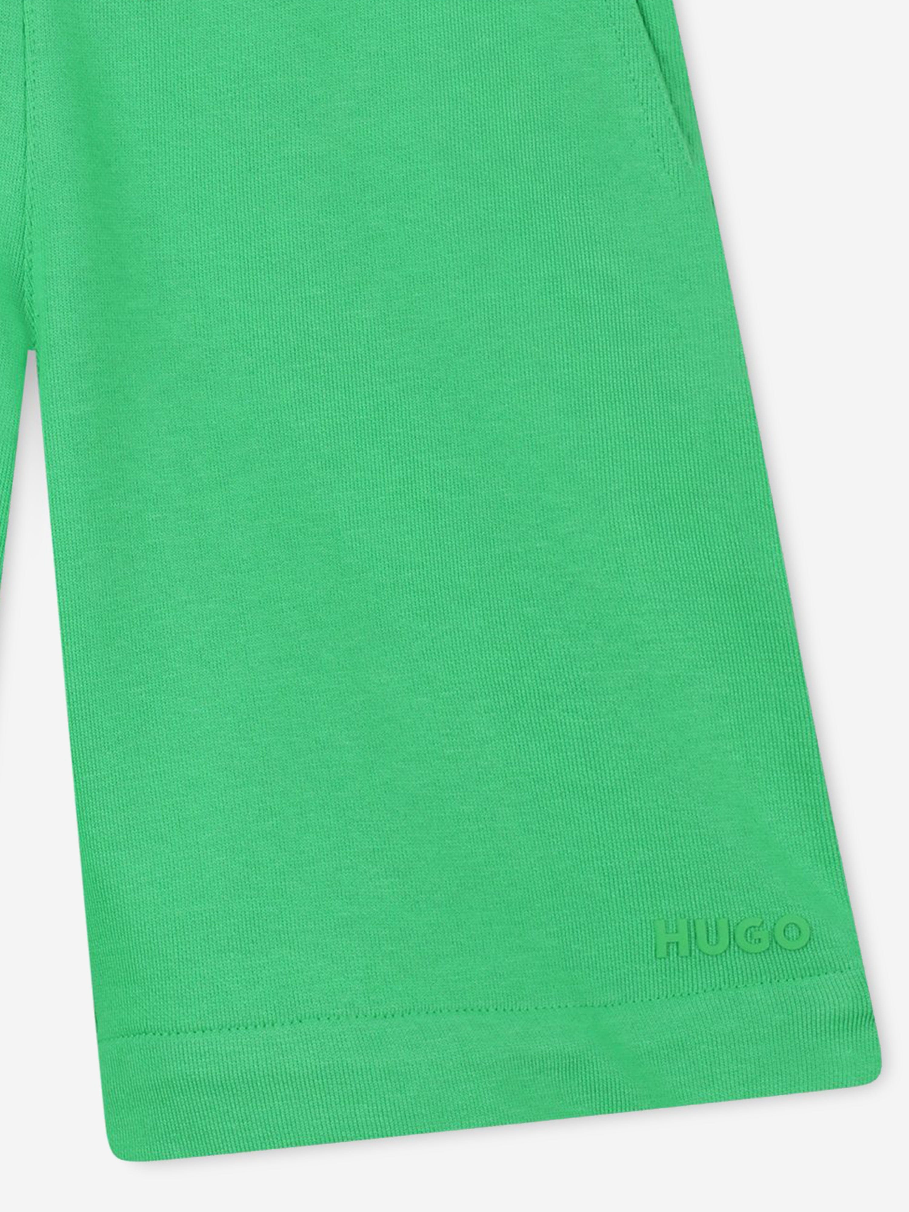 Hugo Boys Logo Print Bermuda Shorts in Green