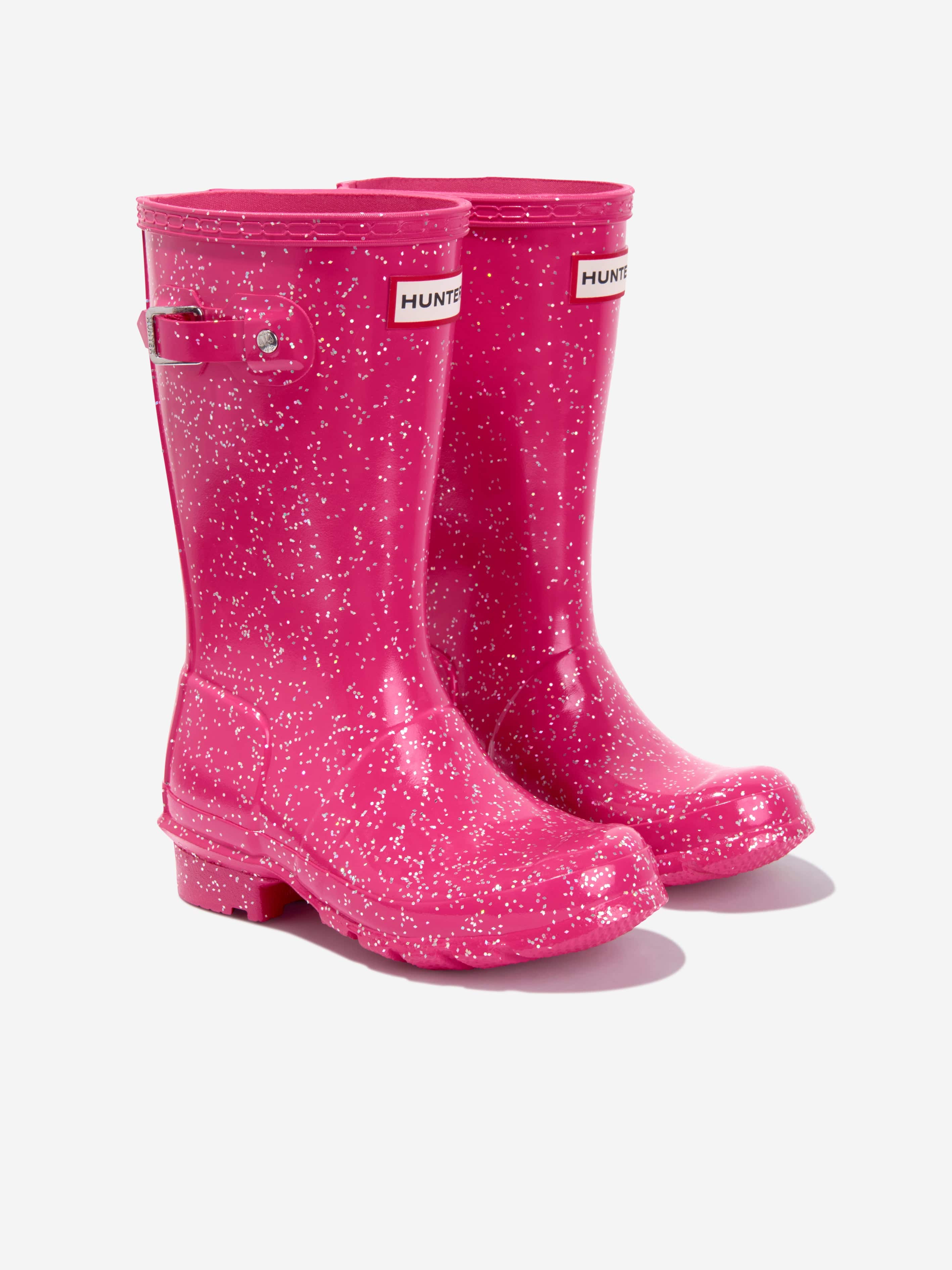 Hunter Girls Original Giant Glitter Wellingon Boots in Red