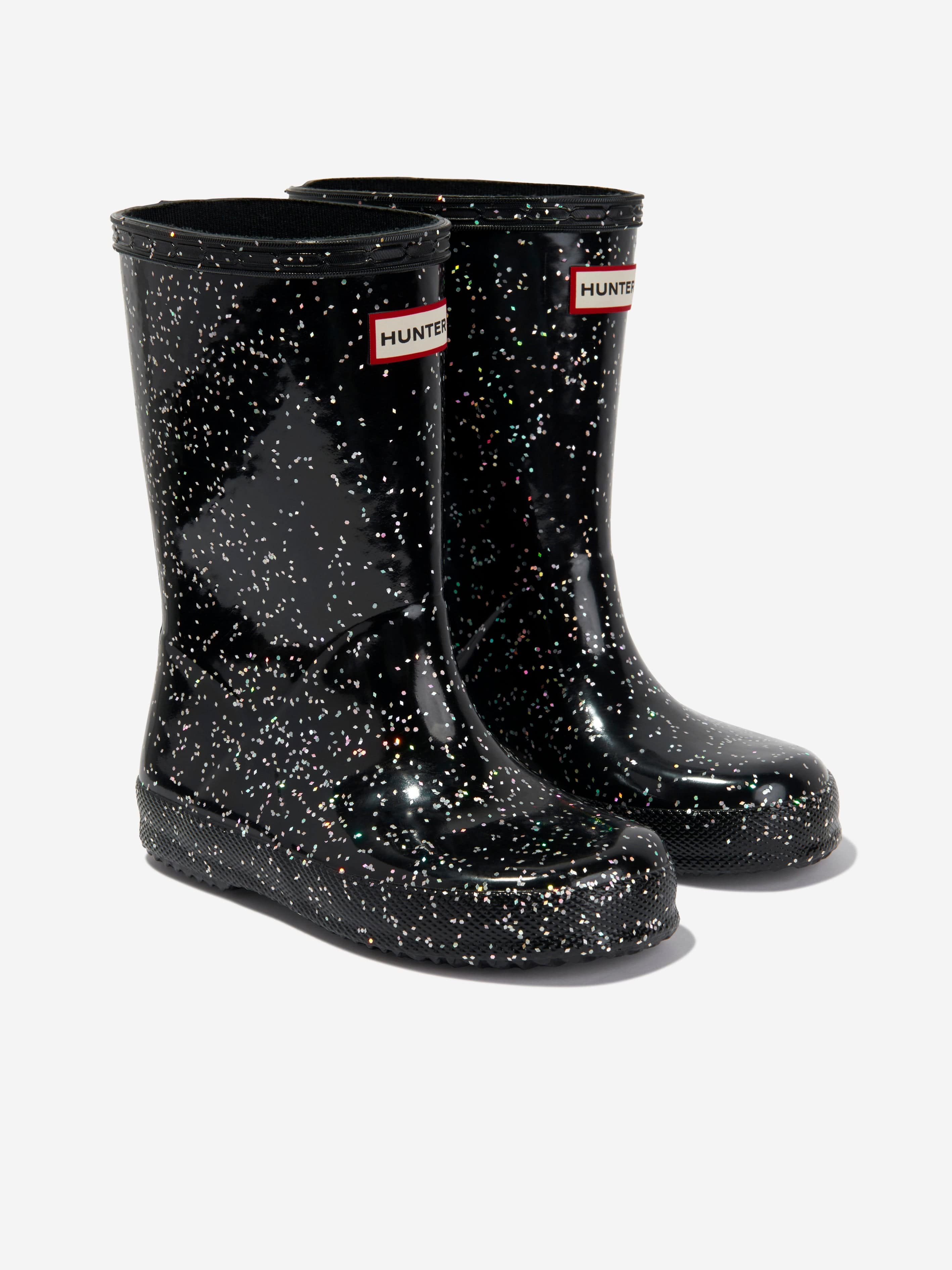 Hunter Girls Original First Classic Giant Glitter Wellington Boots in Black