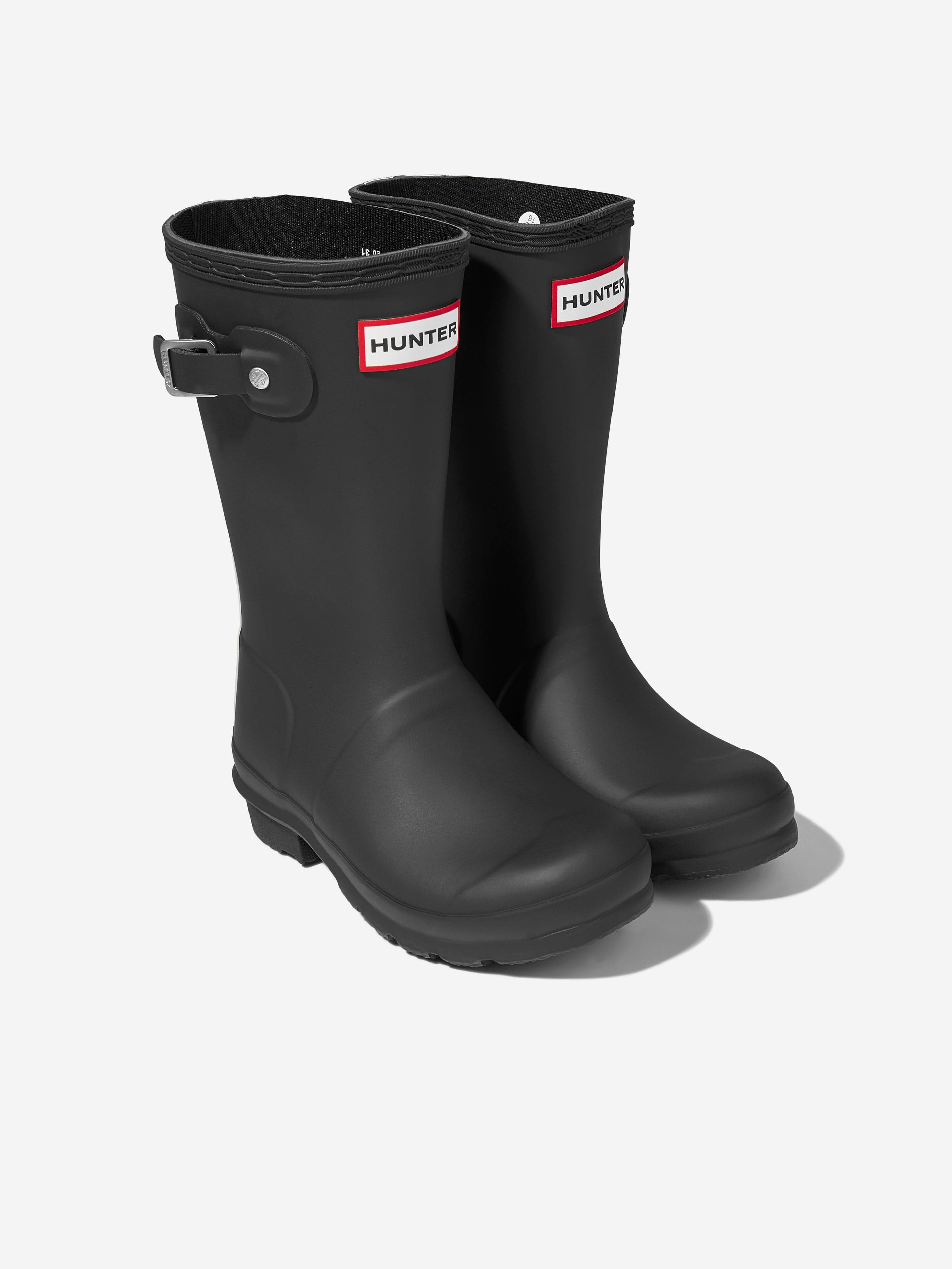 Hunter Kids Original Tri Colour Logo Backstrap Wellington Boots in Black