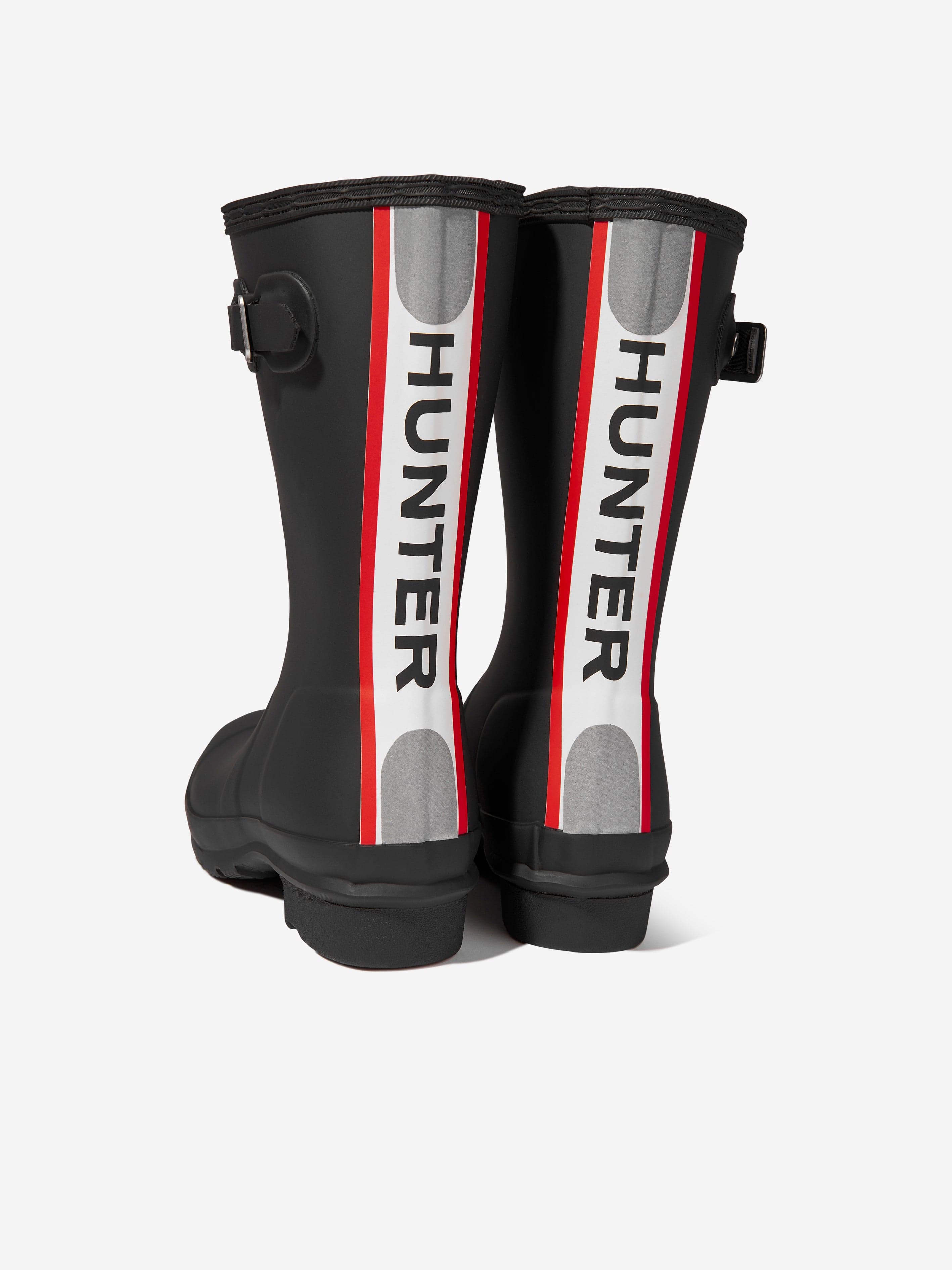 Hunter Kids Original Tri Colour Logo Backstrap Wellington Boots in Black