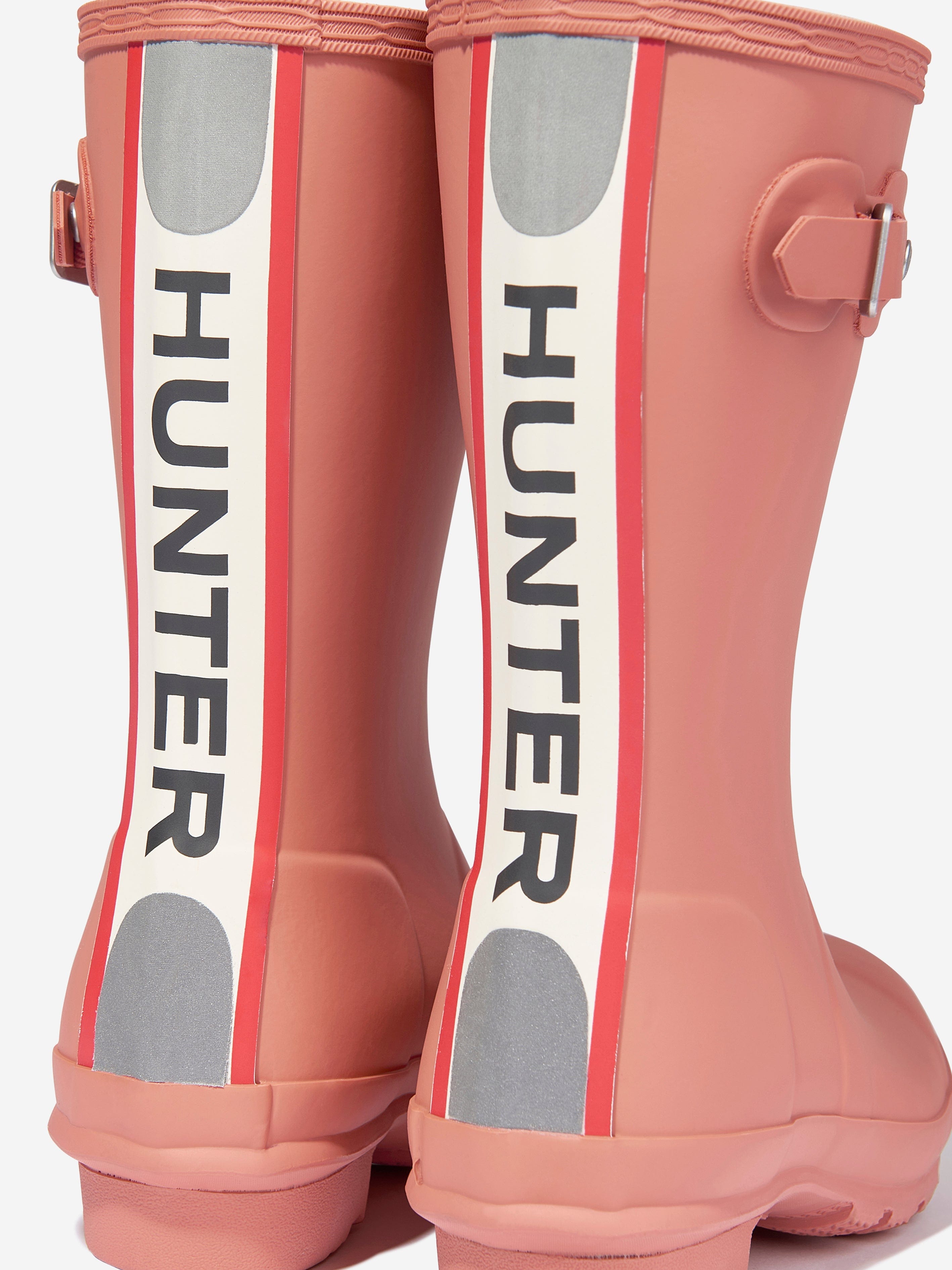 Hunter Girls Original Tri Colour Logo Backstrap Wellington Boots in Orange