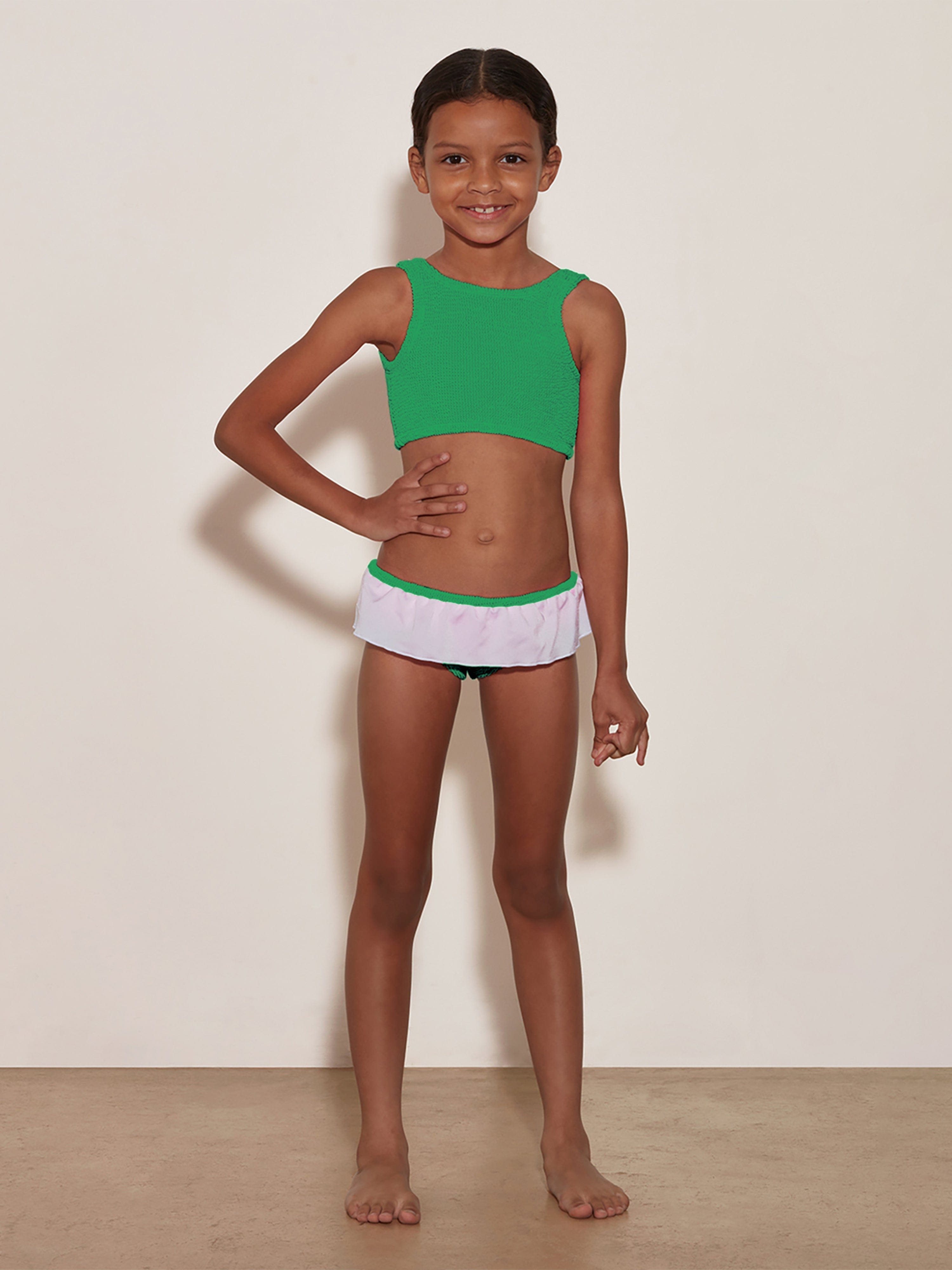 HUNZA G Girls Olive Bikini in Green