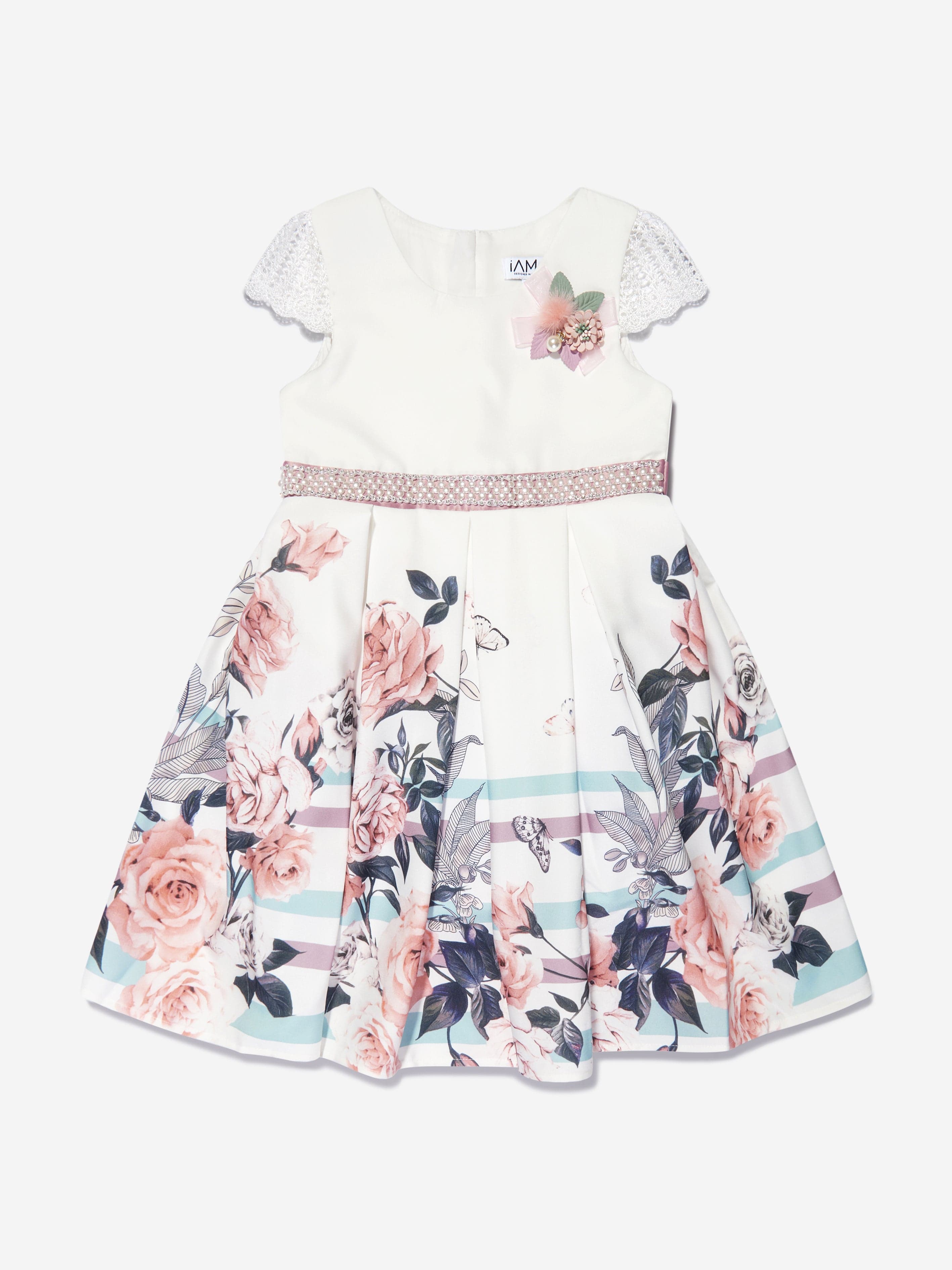 iAMe Girls Floral Printed A Line Dress in White