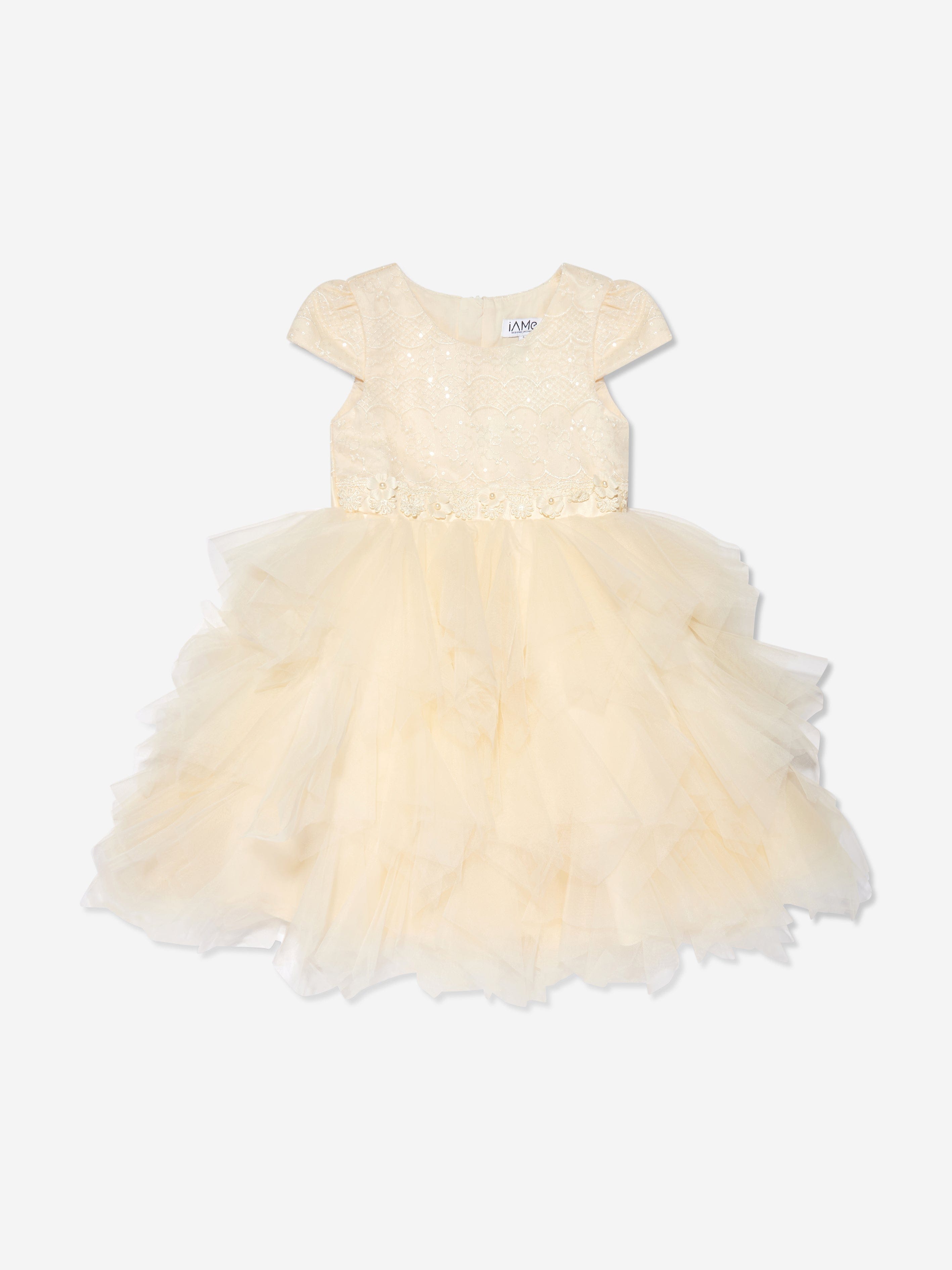 iAMe Girls Tulle Tiered Dress in Cream