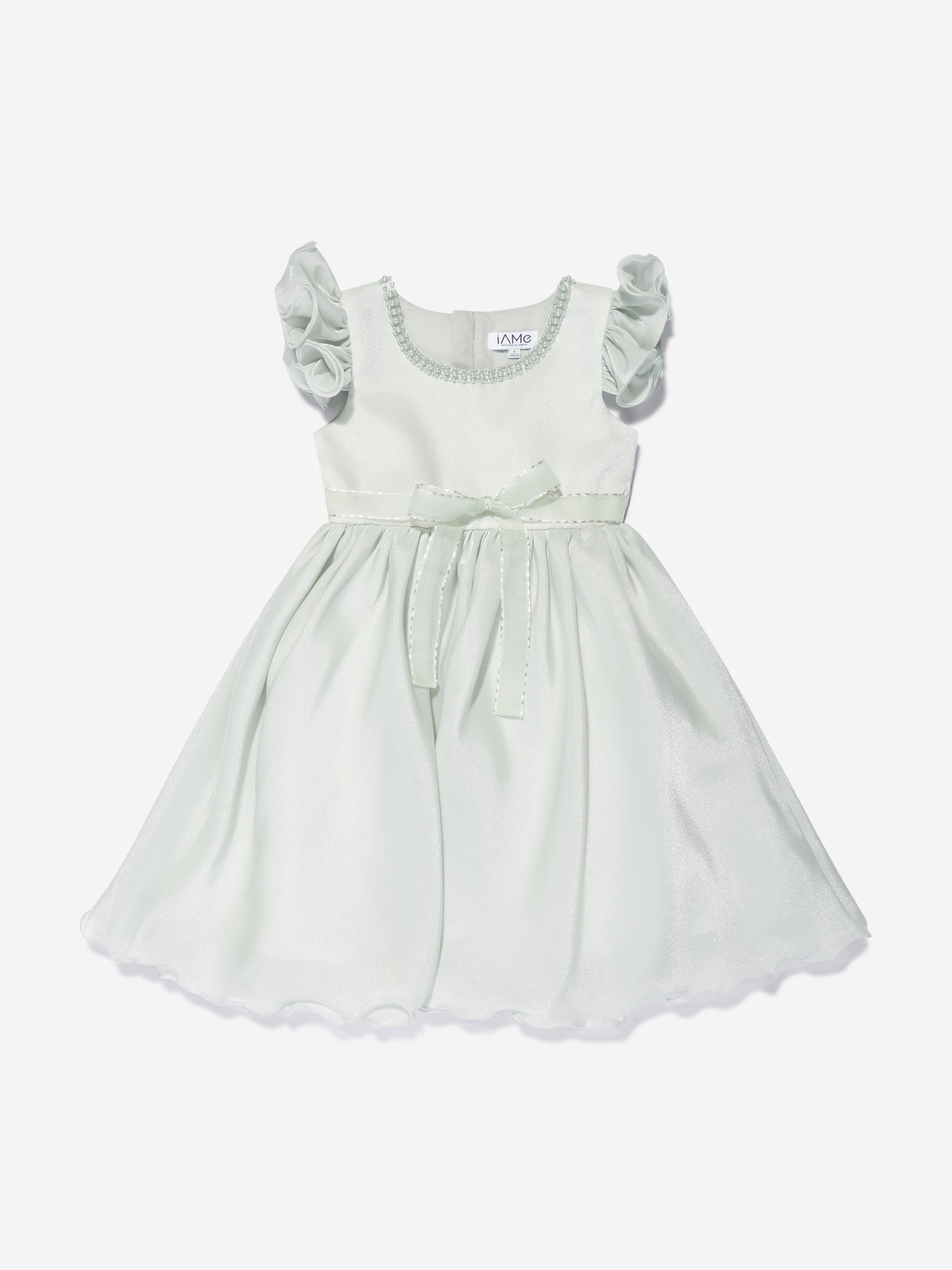 iAMe Girls Ruffle Detail A Line Dress in Green