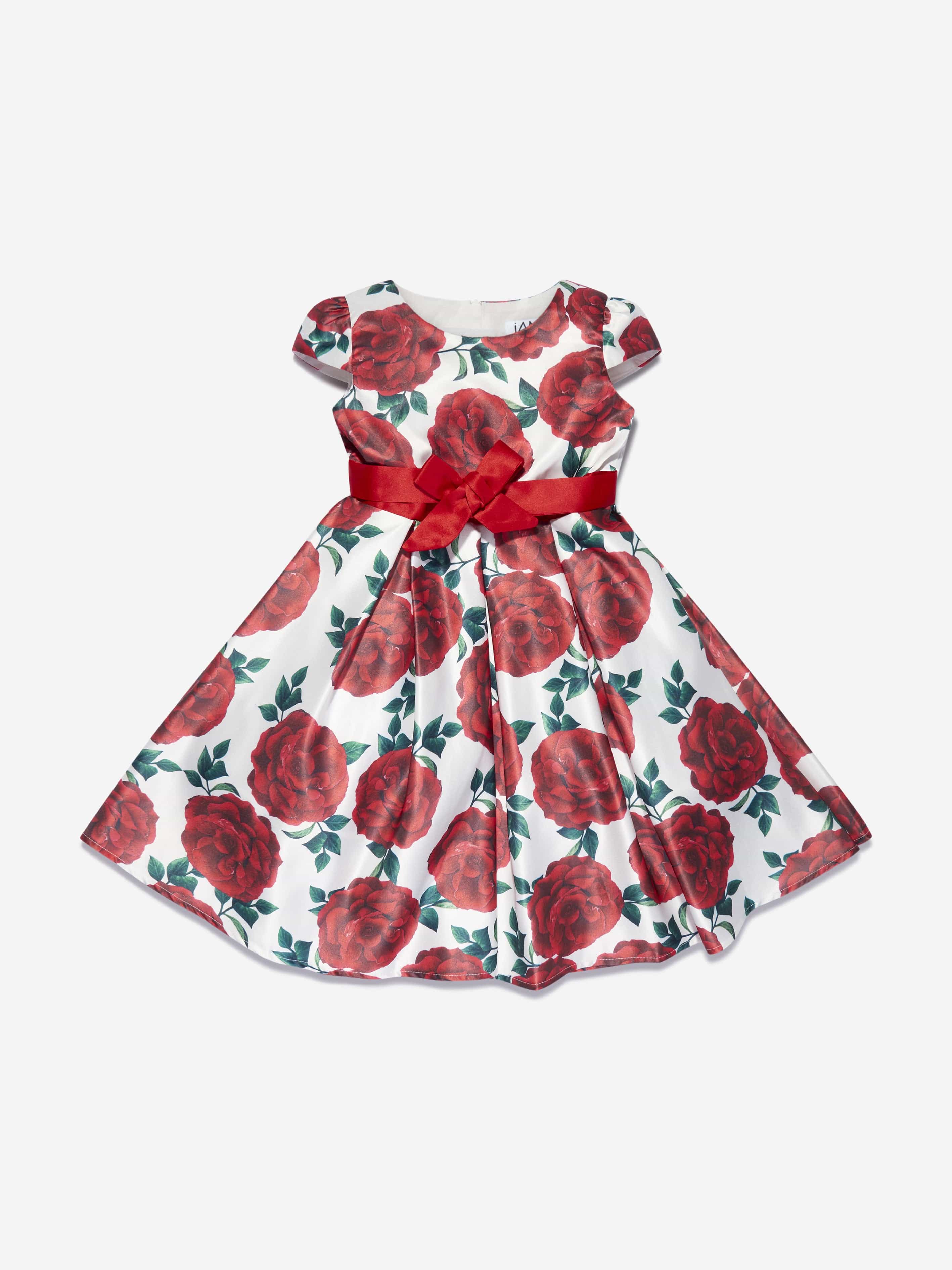 iAMe Girls Floral Printed A Line Dress in Red