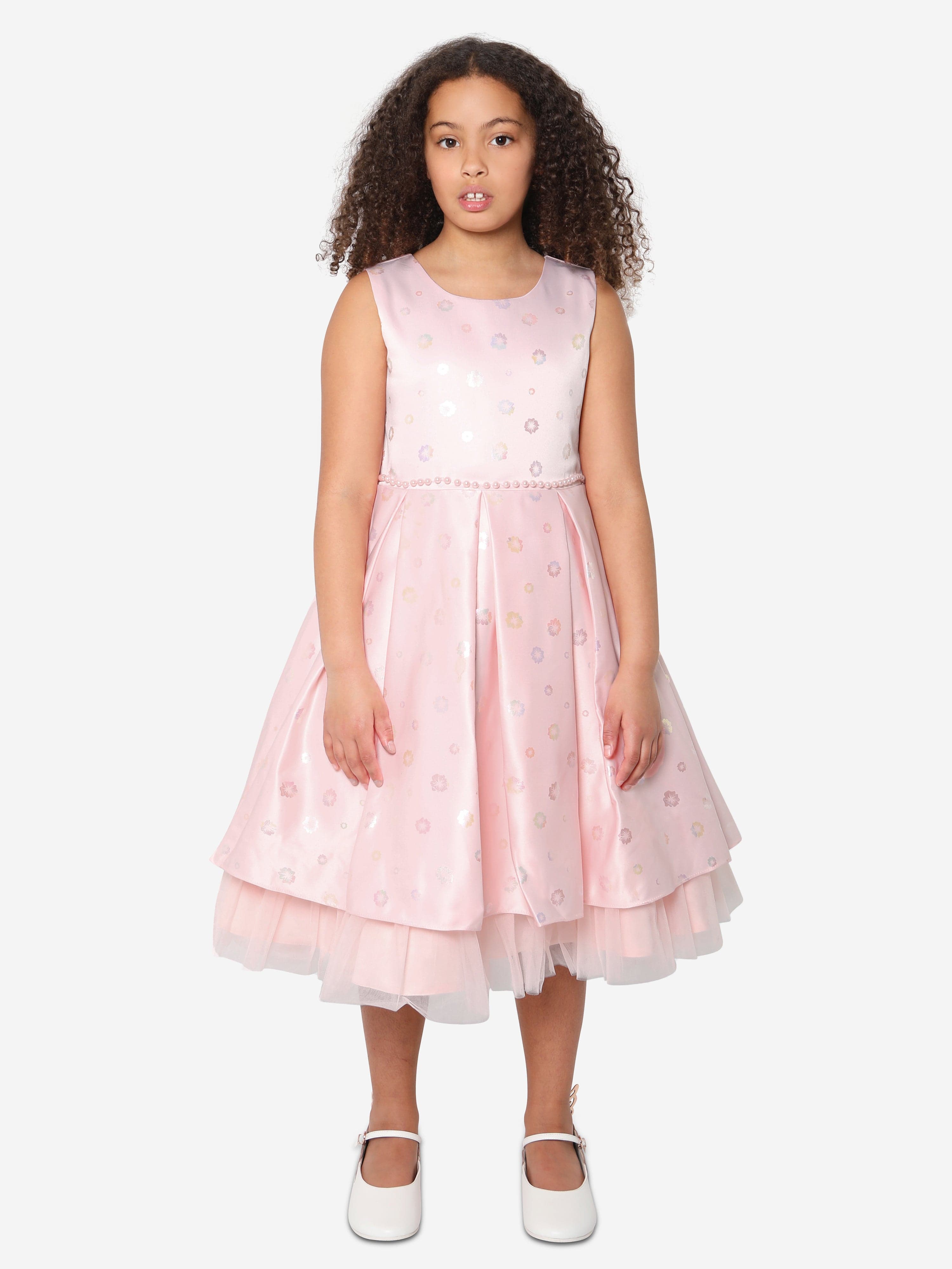 iAMe Girls Bow Detail A Line Dress in Pink