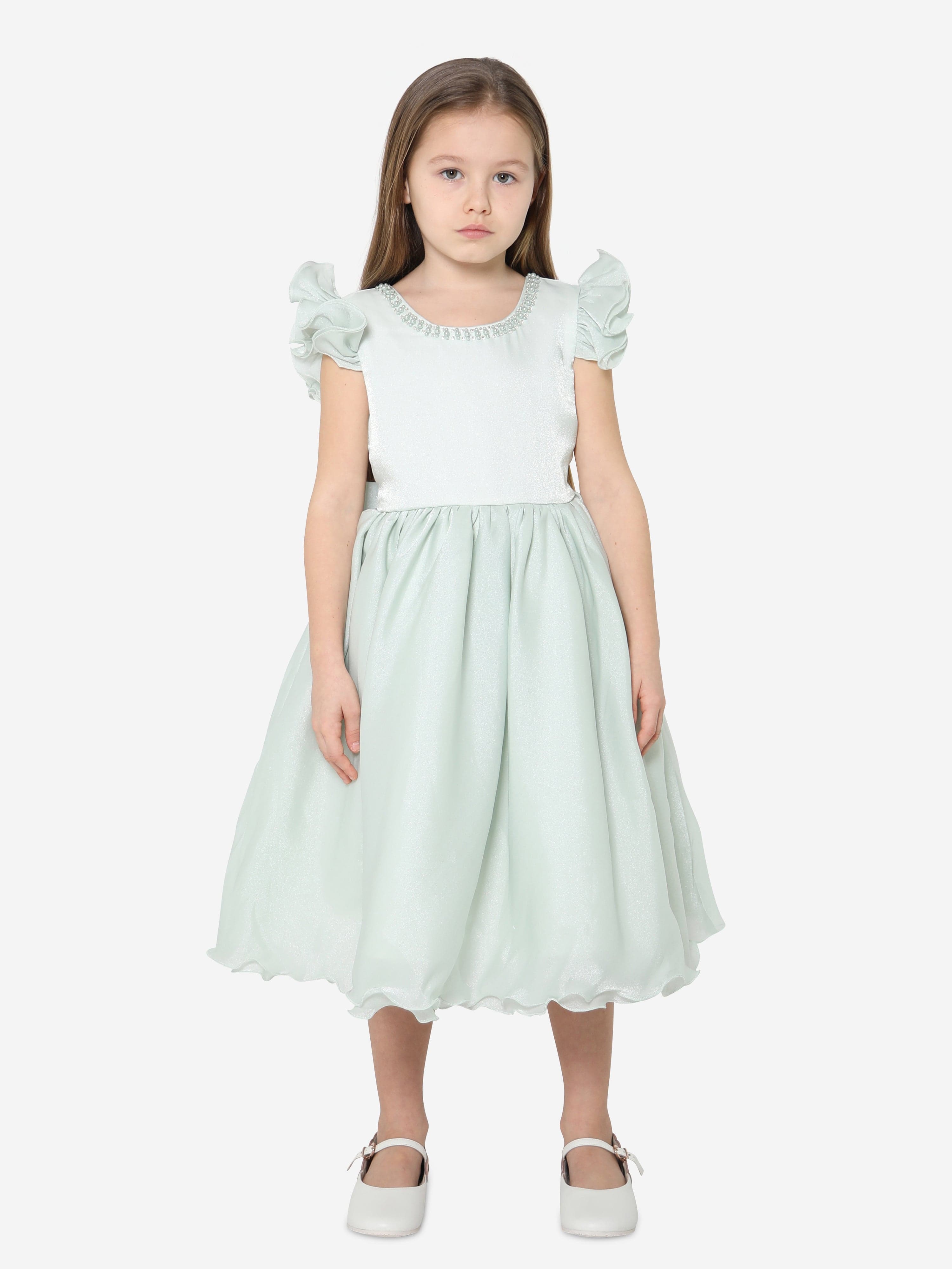 iAMe Girls Ruffle Detail A Line Dress in Green