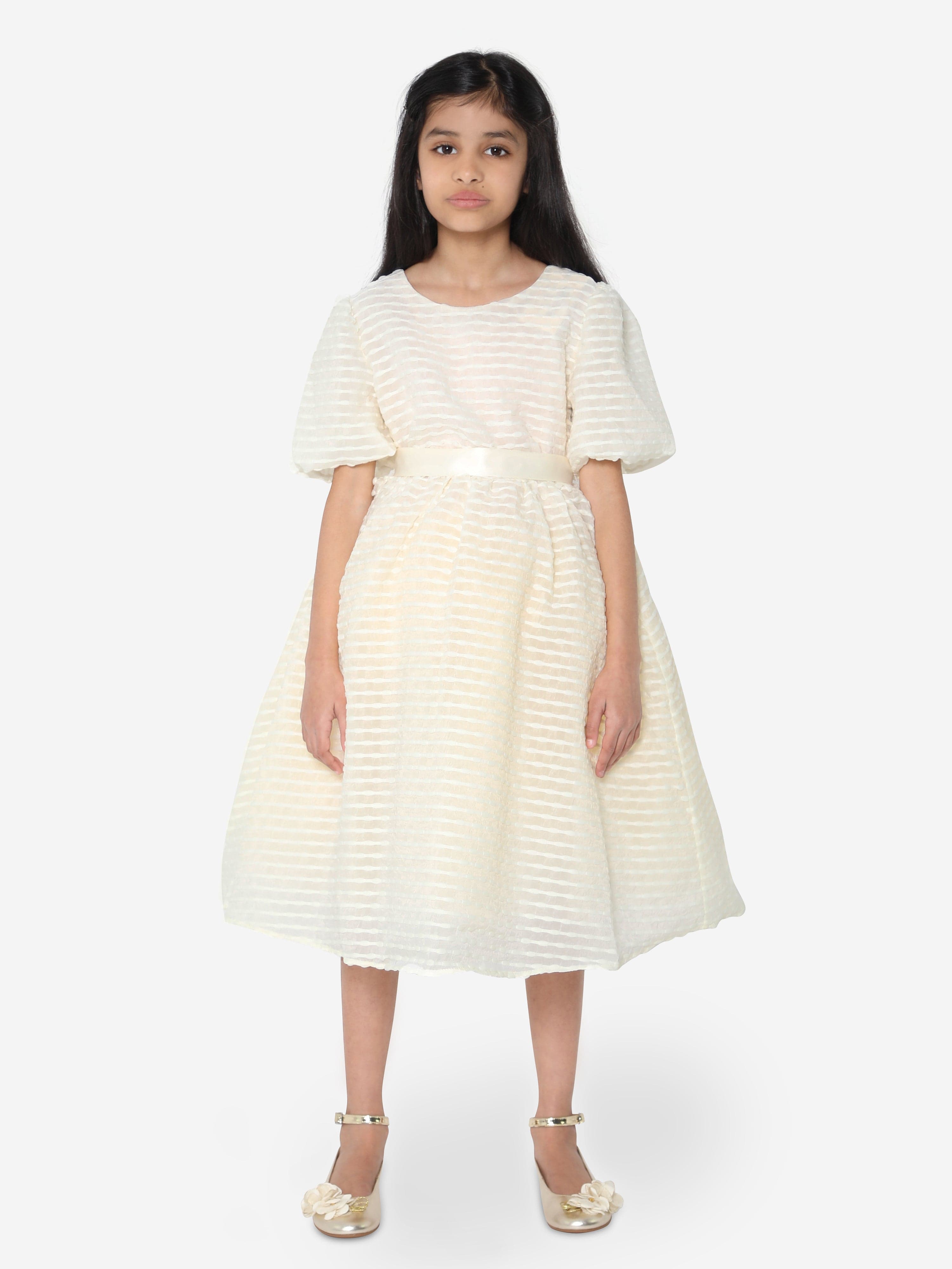 iAMe Girls Puffed Sleeve Dress in Yellow