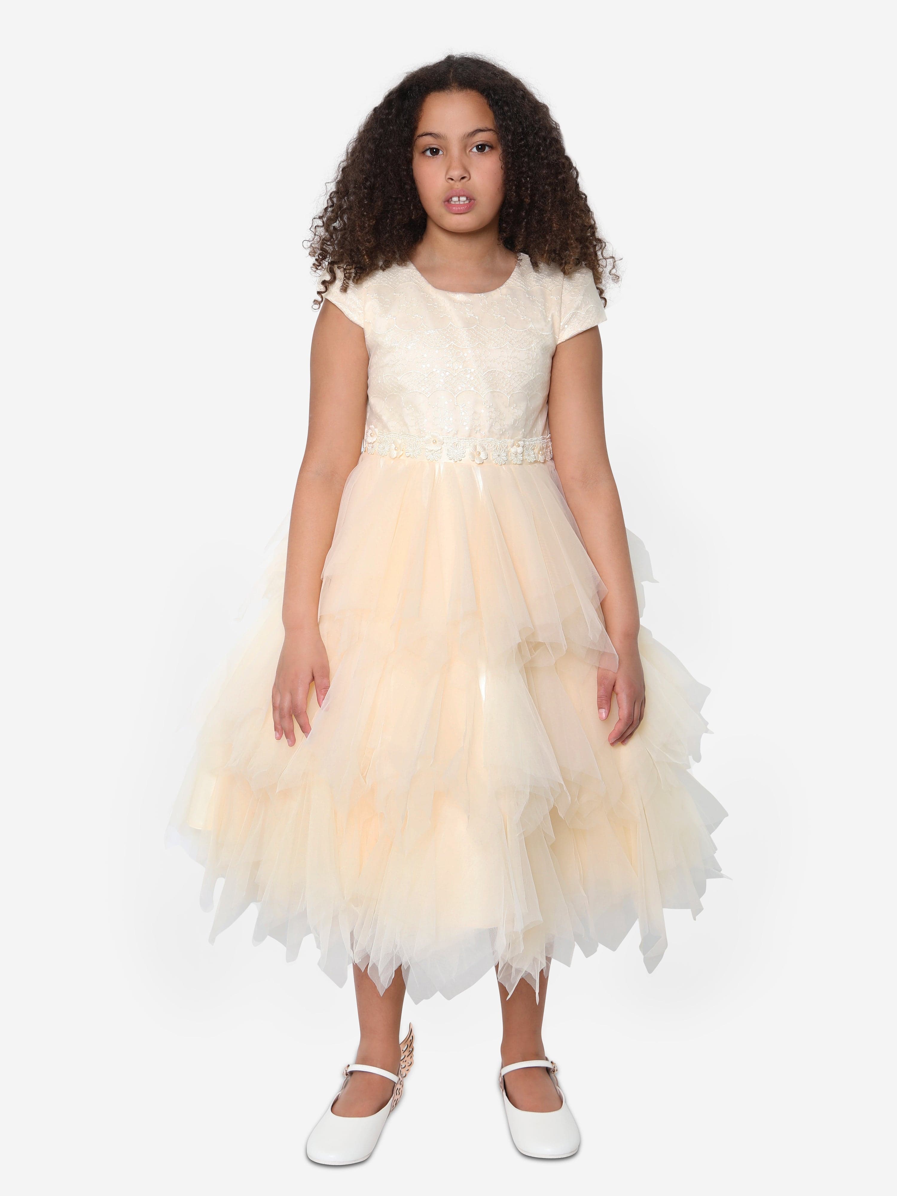 iAMe Girls Tulle Tiered Dress in Cream