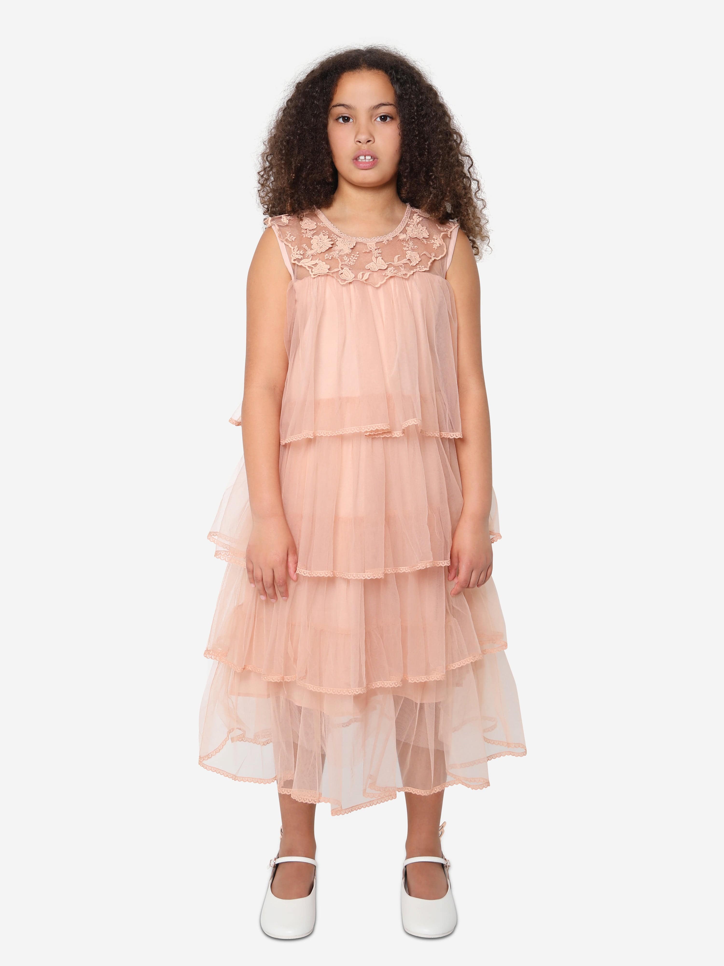 iAMe Girls Sleeveless Tiered Dress in Pink