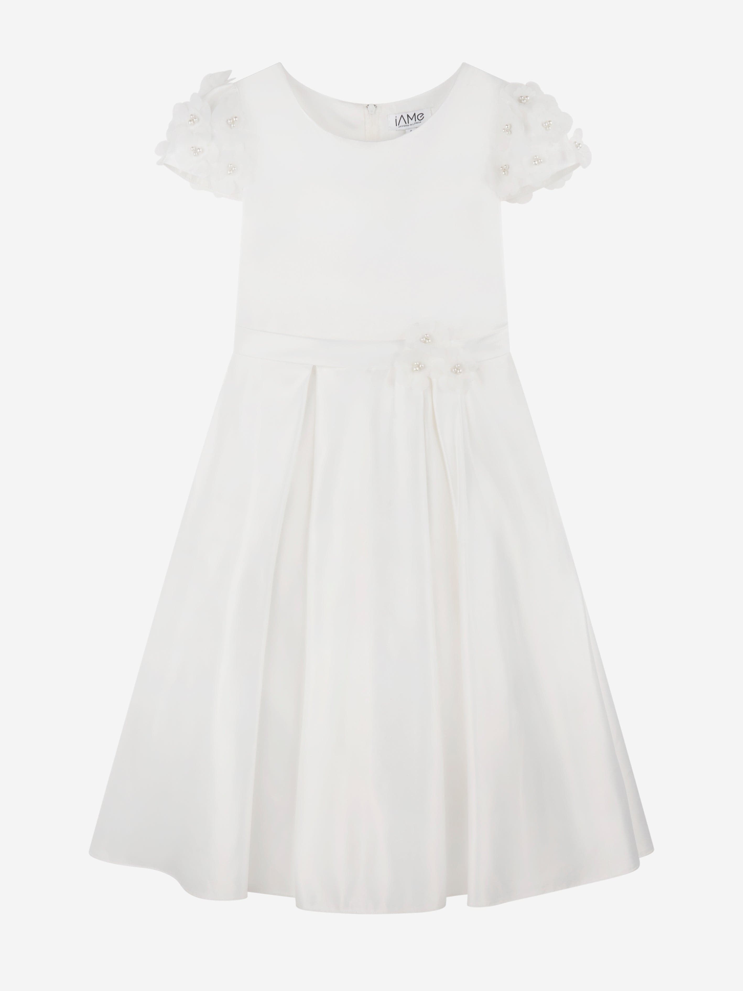 iAMe Girls Satin Flower Dress in White