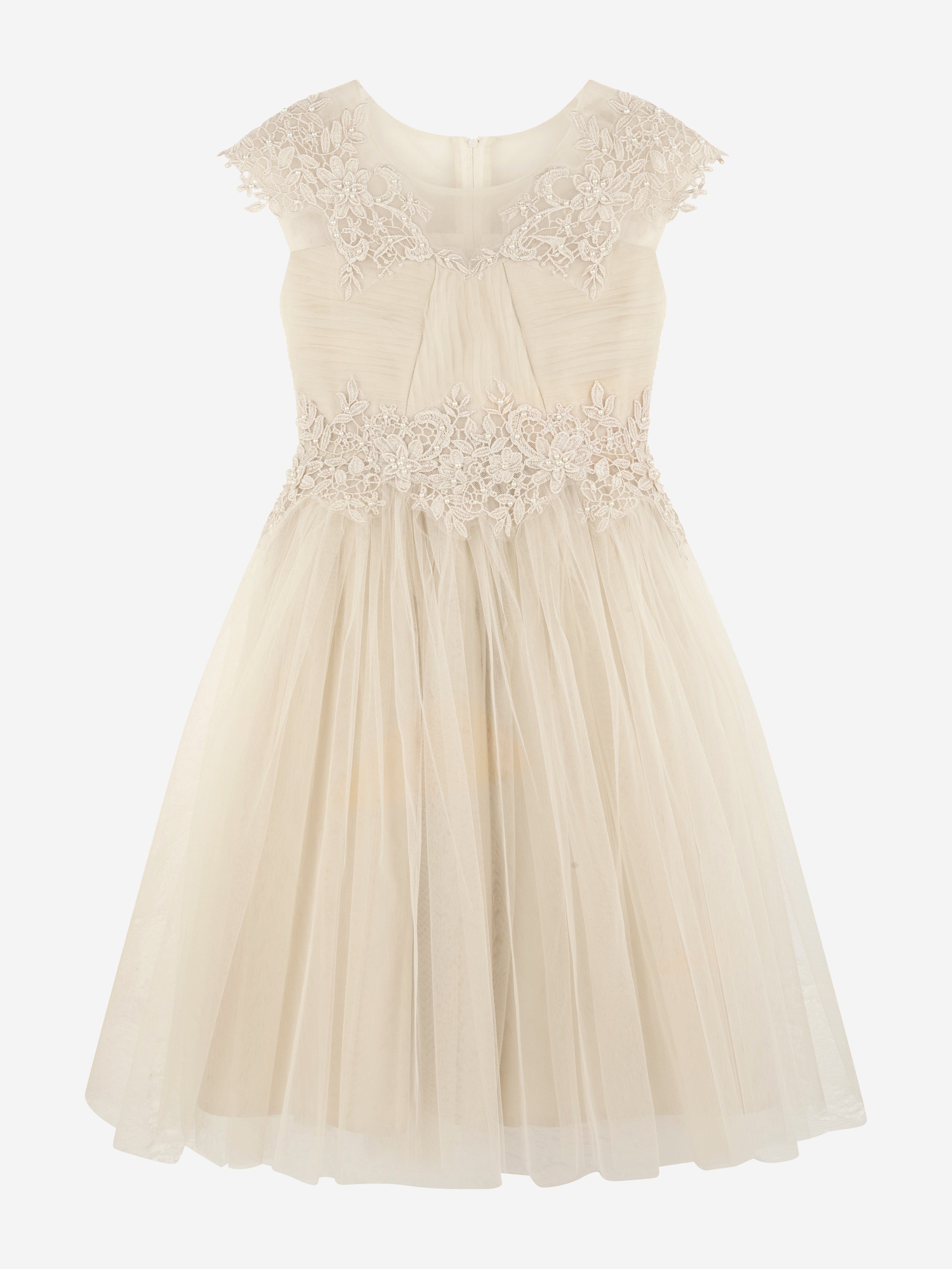 iAMe Girls Tulle Embroidered Dress in Gold