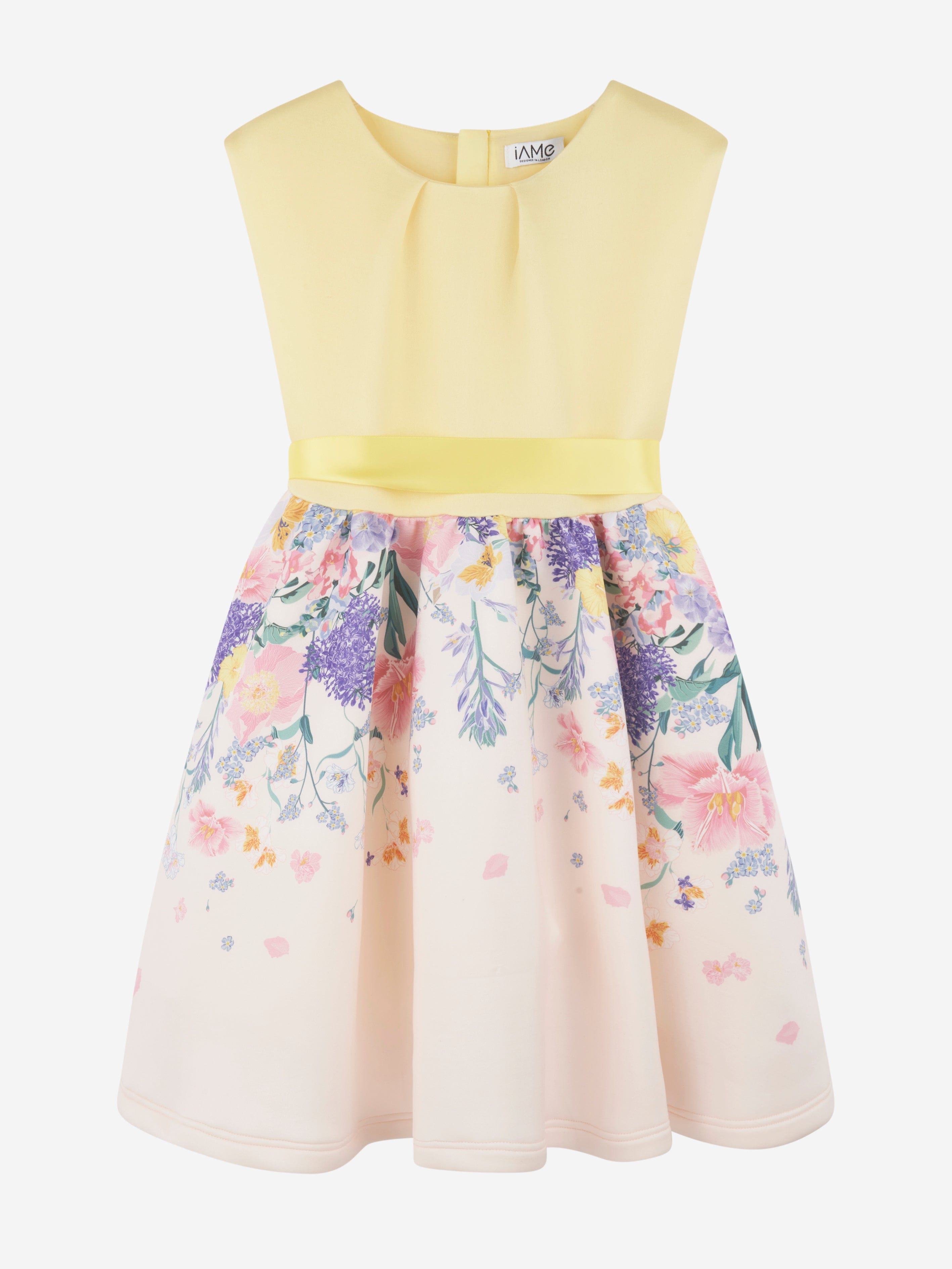 iAMe Girls Floral Print Bow Dress in Yellow