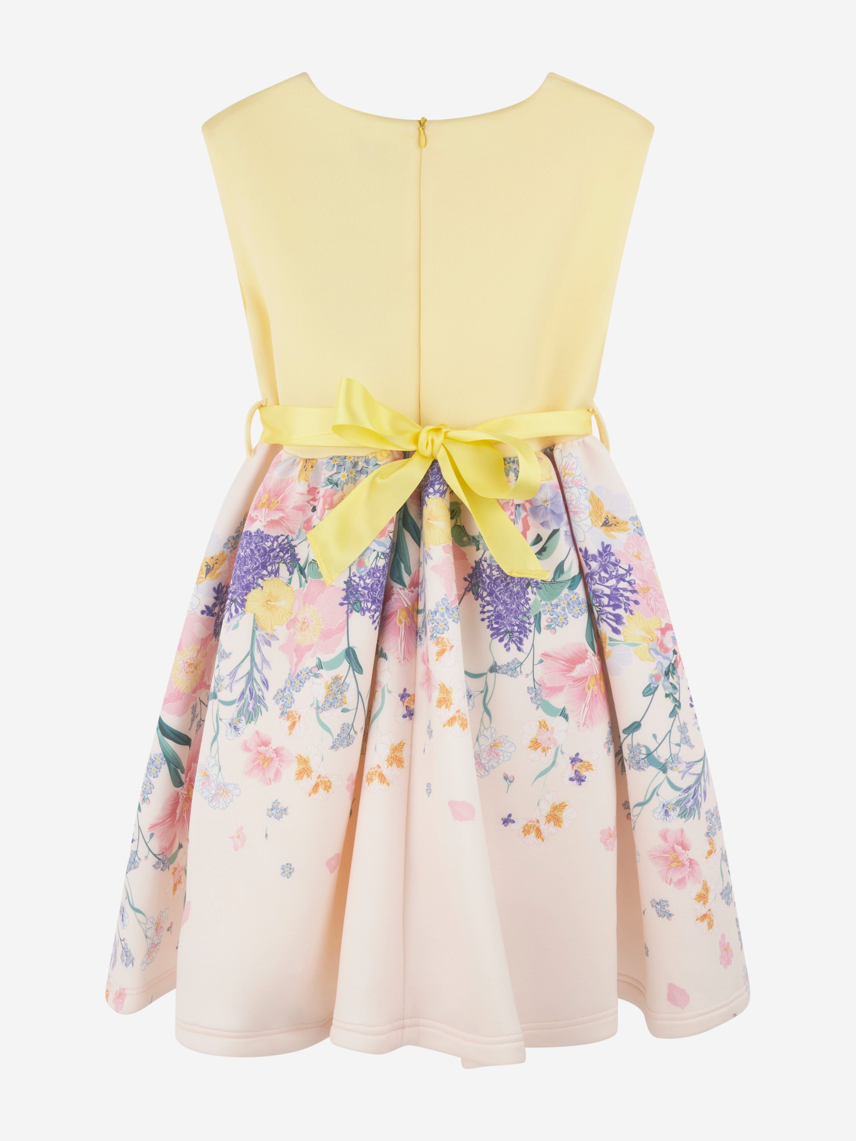 iAMe Girls Floral Print Bow Dress in Yellow