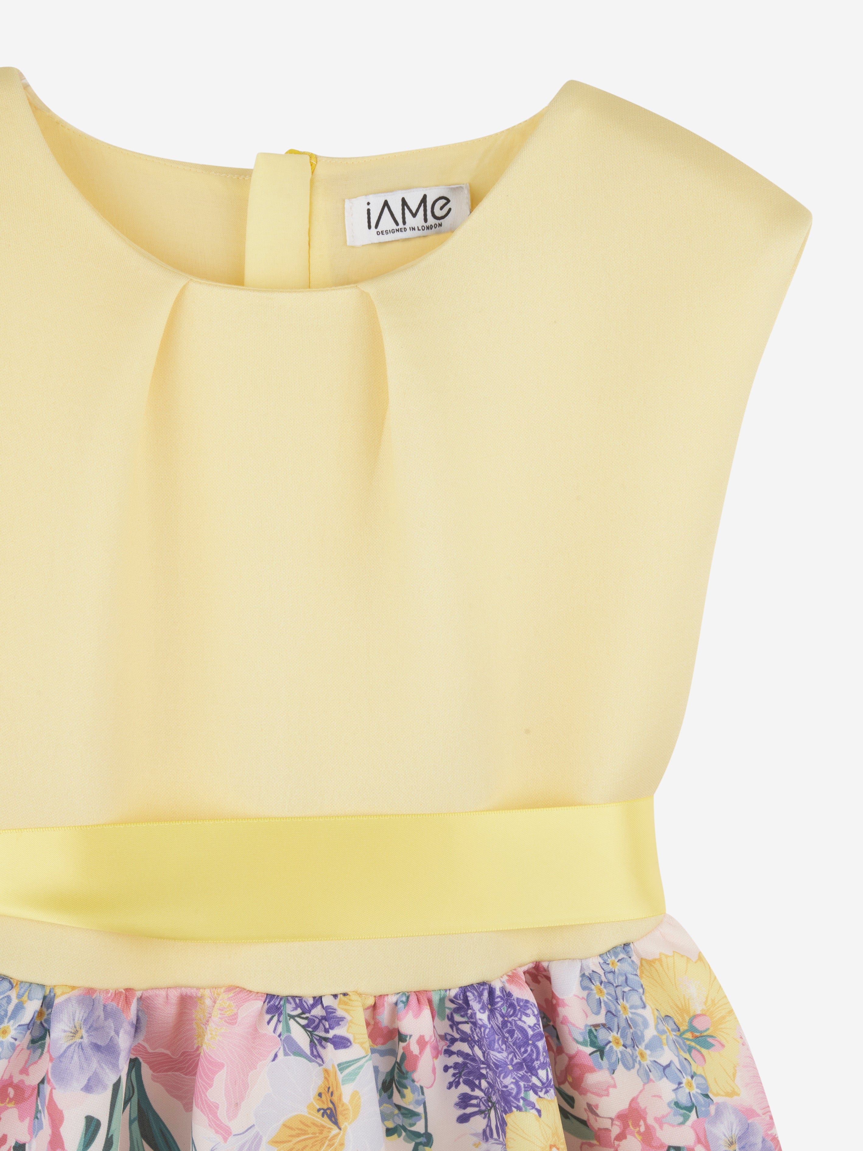 iAMe Girls Floral Print Bow Dress in Yellow