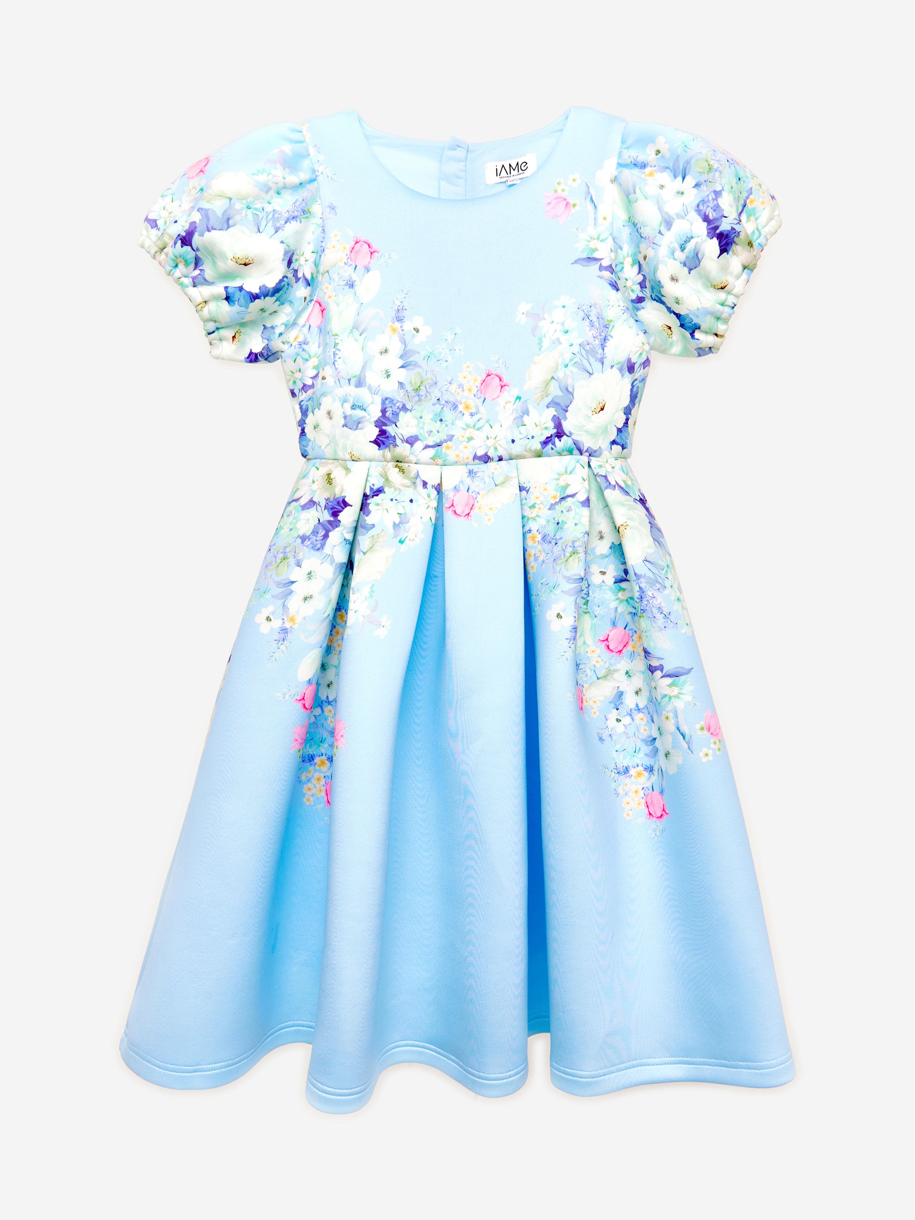 iAMe Girls Flower Print Dress in Blue