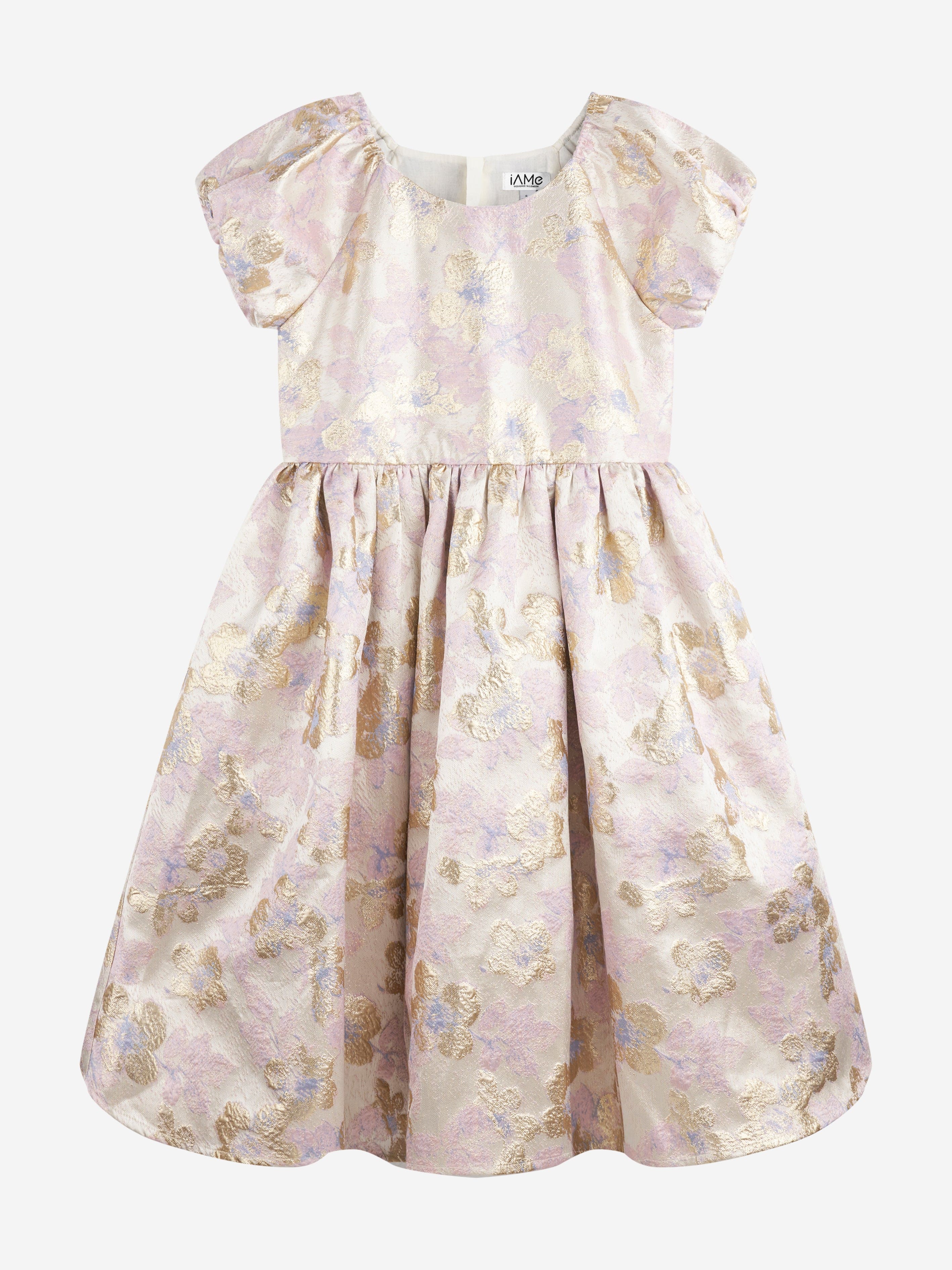 iAMe Girls All Over Print Dress in Beige