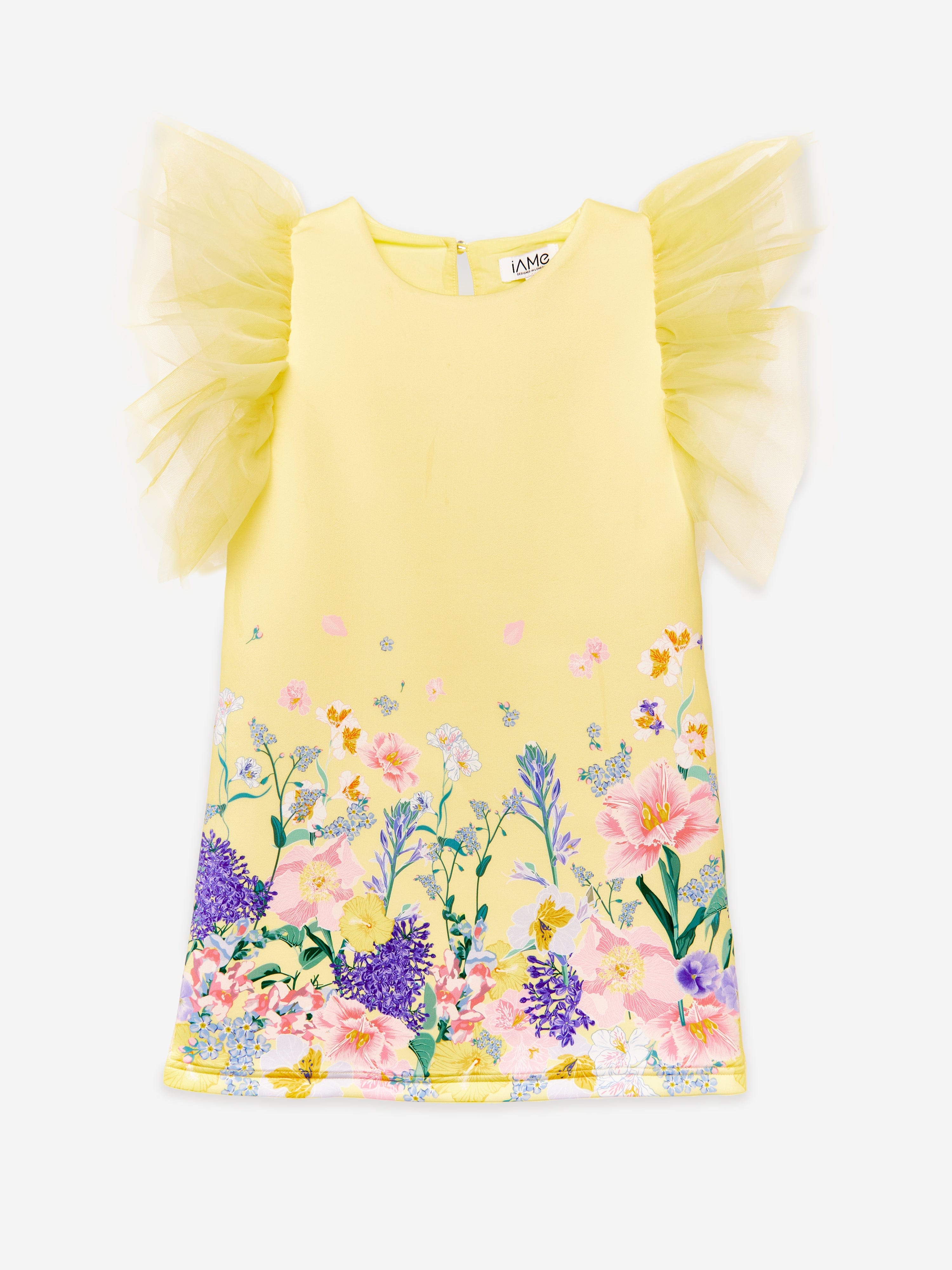 iAMe Girls Floral Print T-Shirt Dress in Yellow