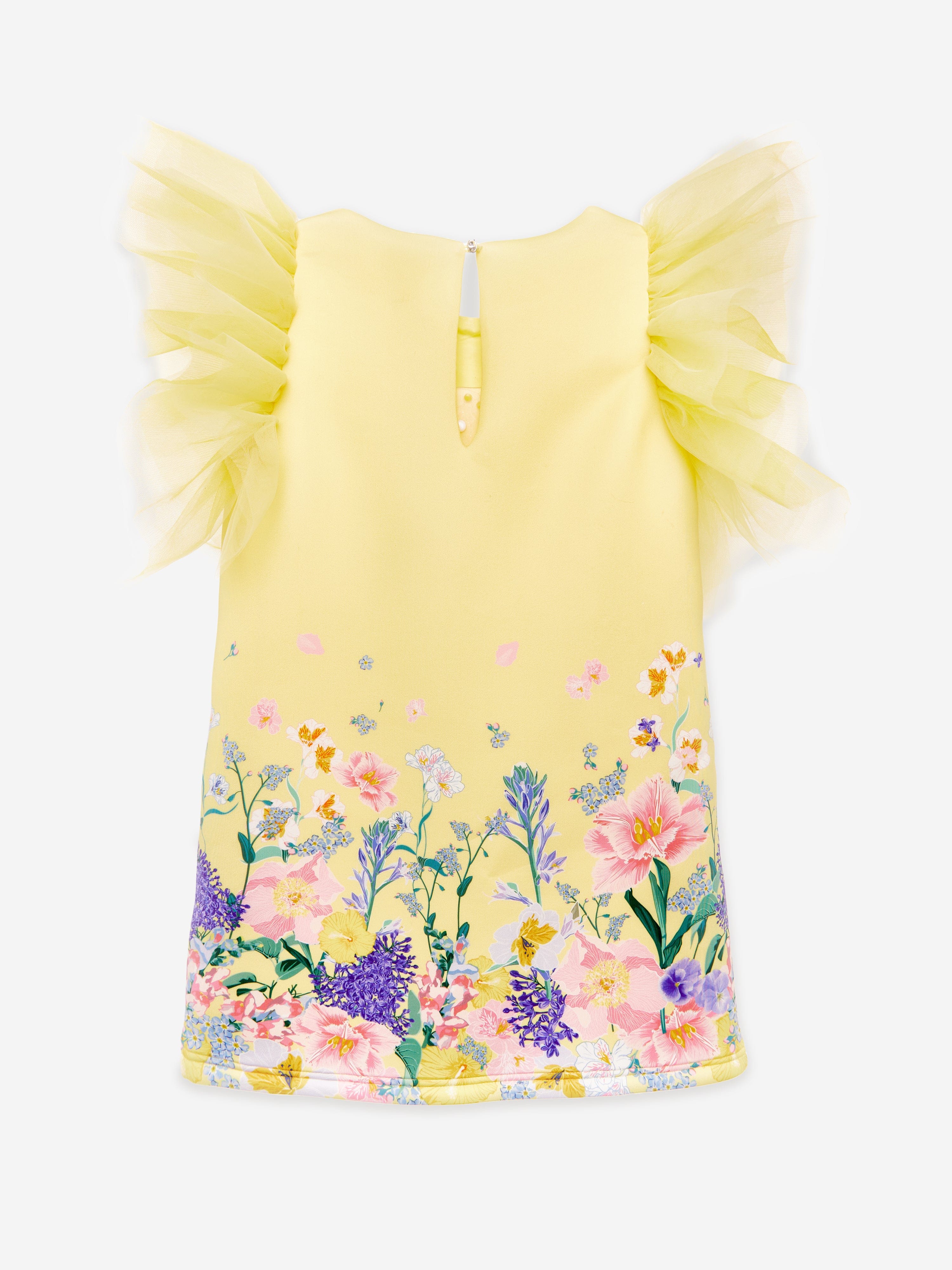 iAMe Girls Floral Print T-Shirt Dress in Yellow