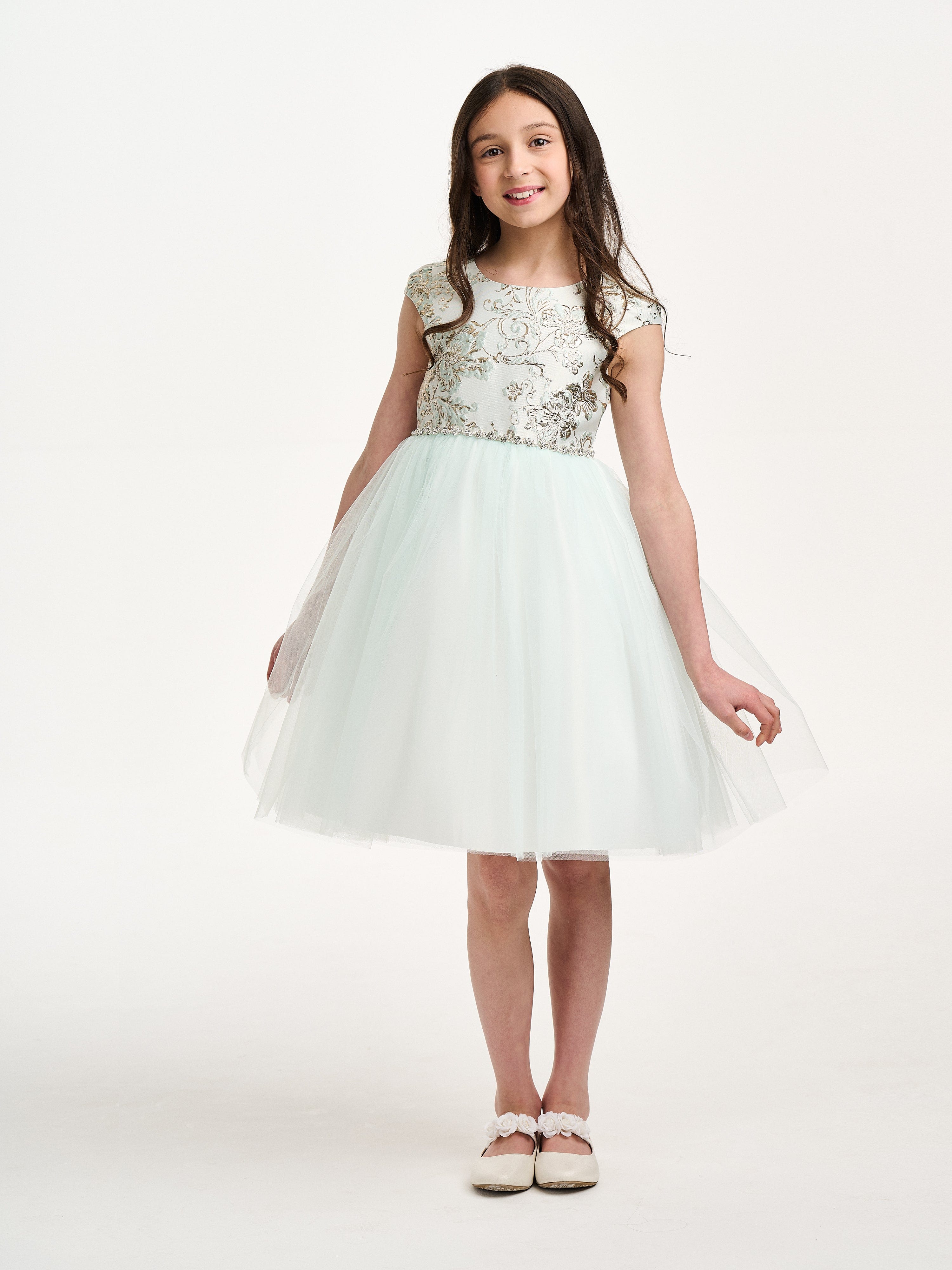 iAMe Girls Crystal Cascade Dress in Green