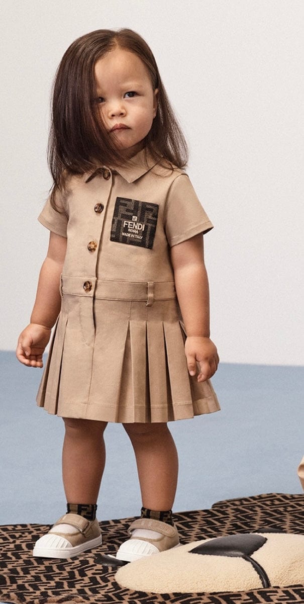 Fendi Baby Girls Logo Trench Dress in Beige