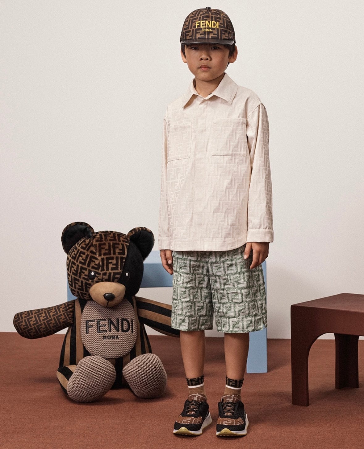 Fendi Boys Linen Logo Bermuda Shorts in Green