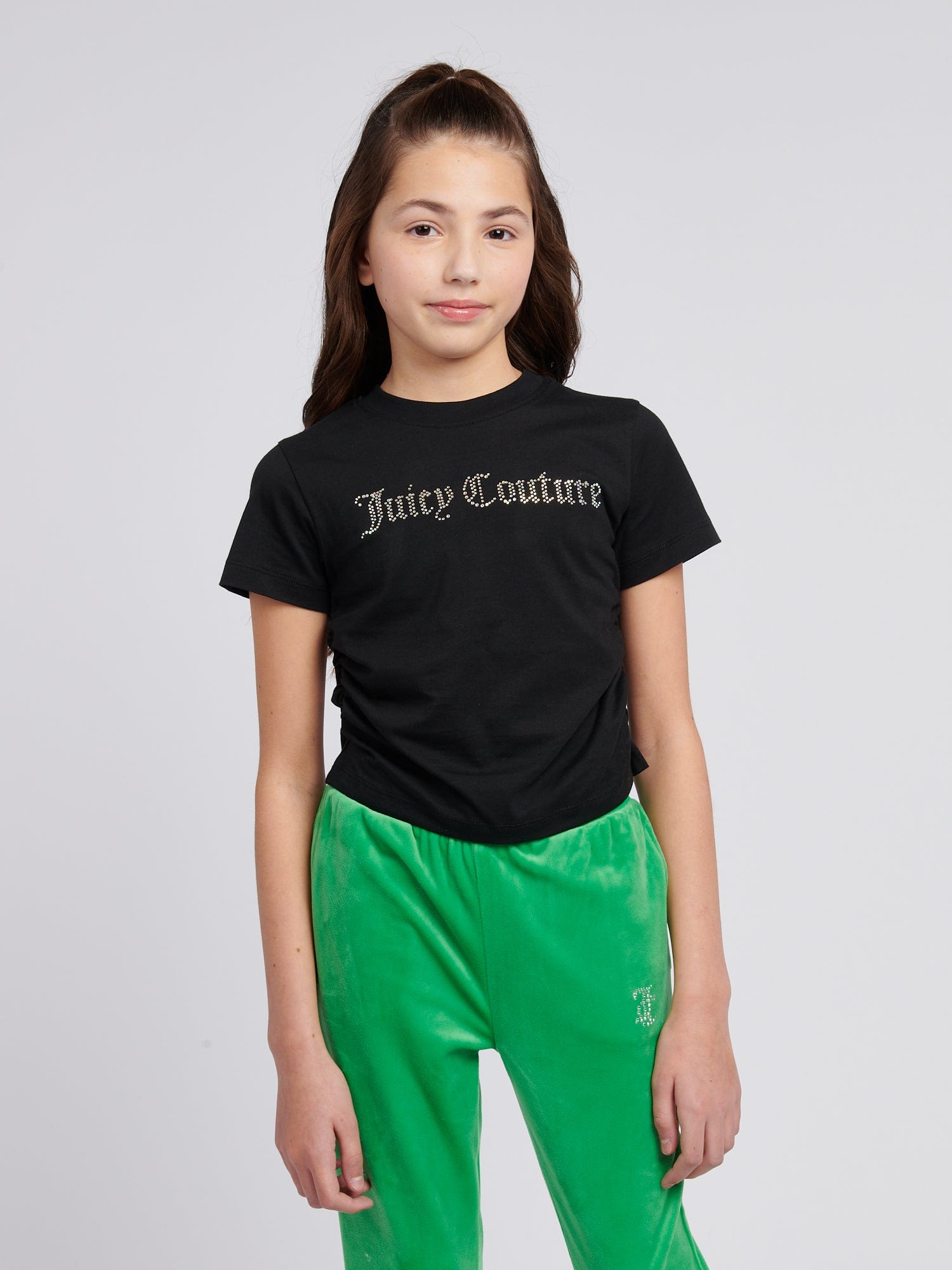 Girls Diamante Logo T-Shirt in Black