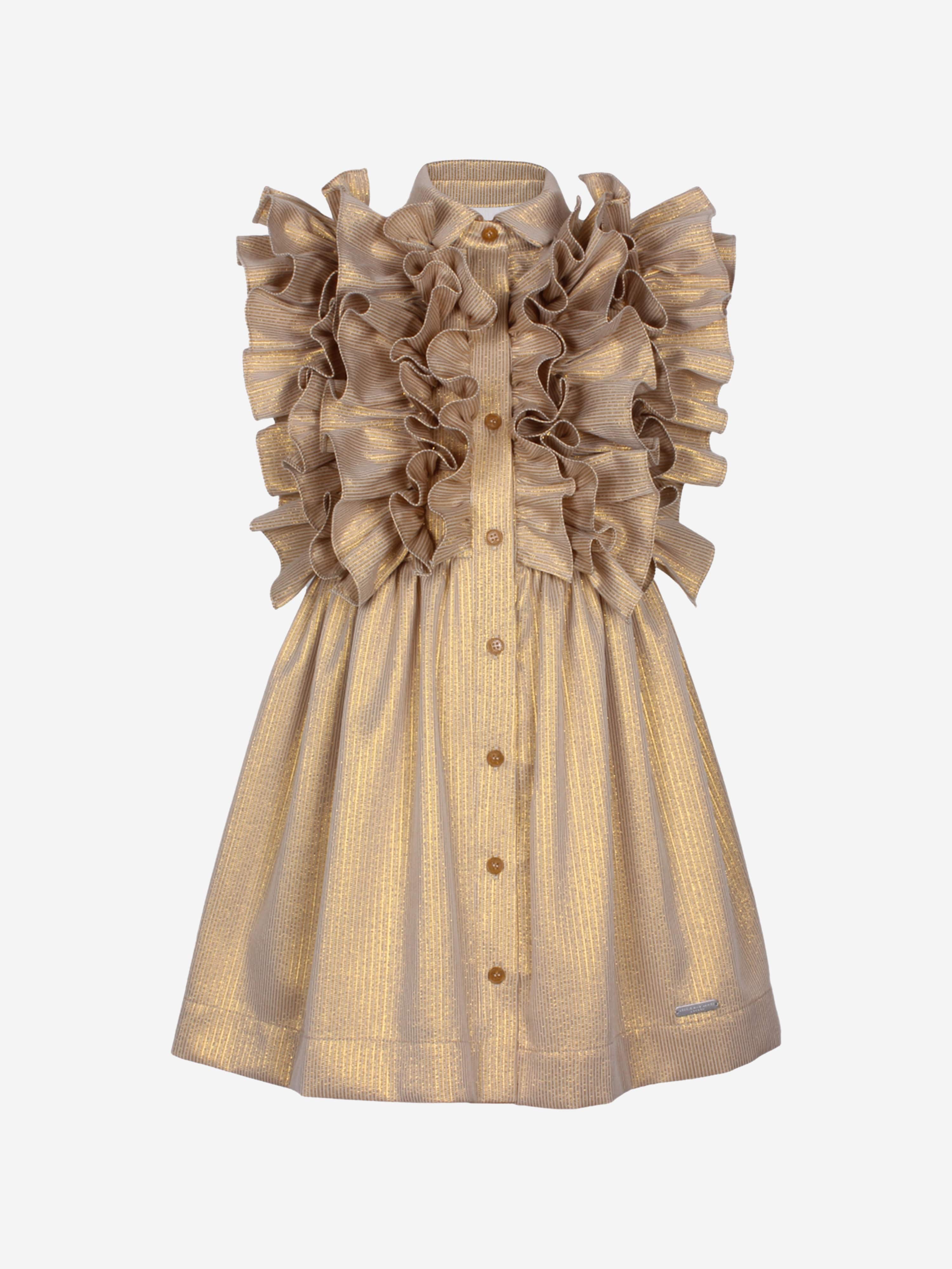 Jessie And James Girls Ripple Dress in Gold