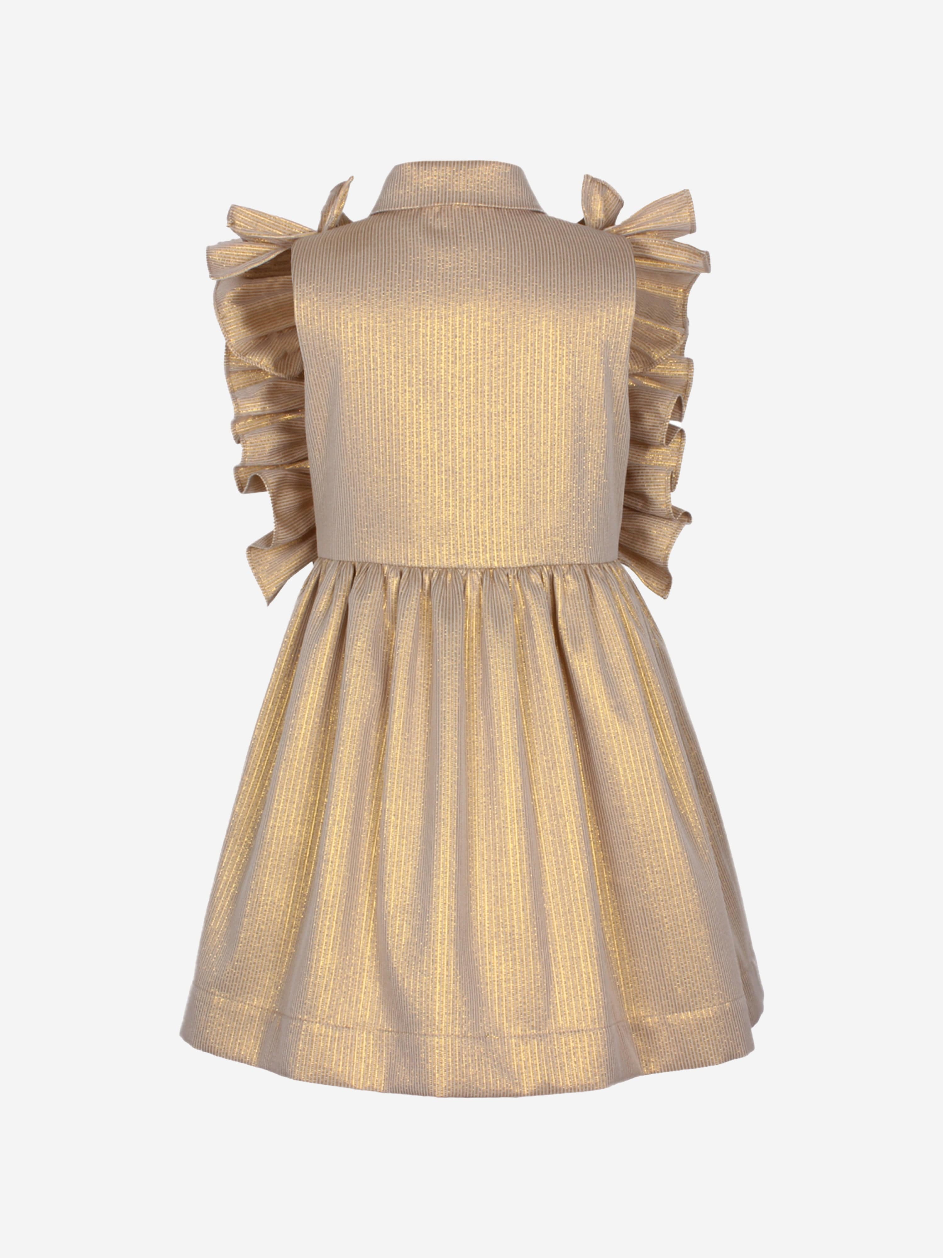 Jessie And James Girls Ripple Dress in Gold