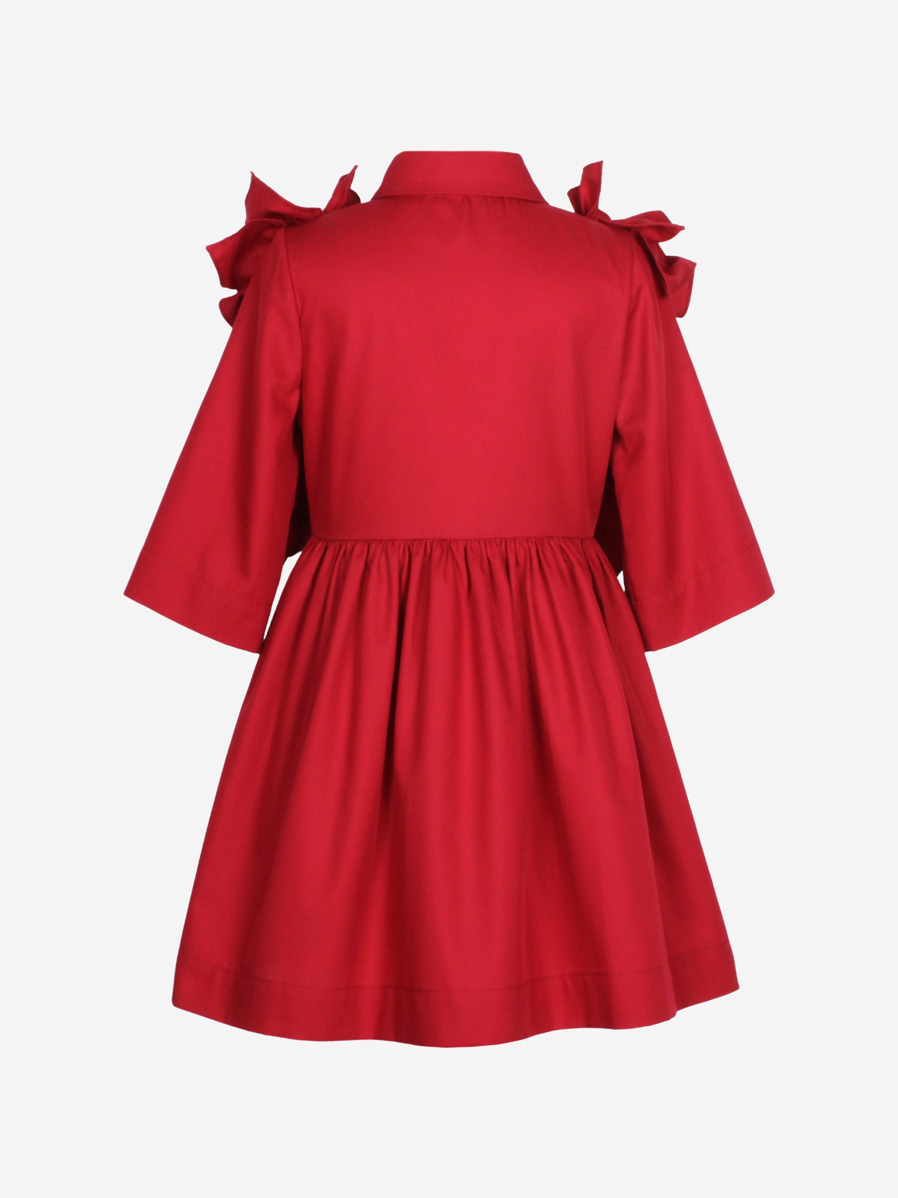 Jessie And James Girls Ripple Dress With Sleeves in Red