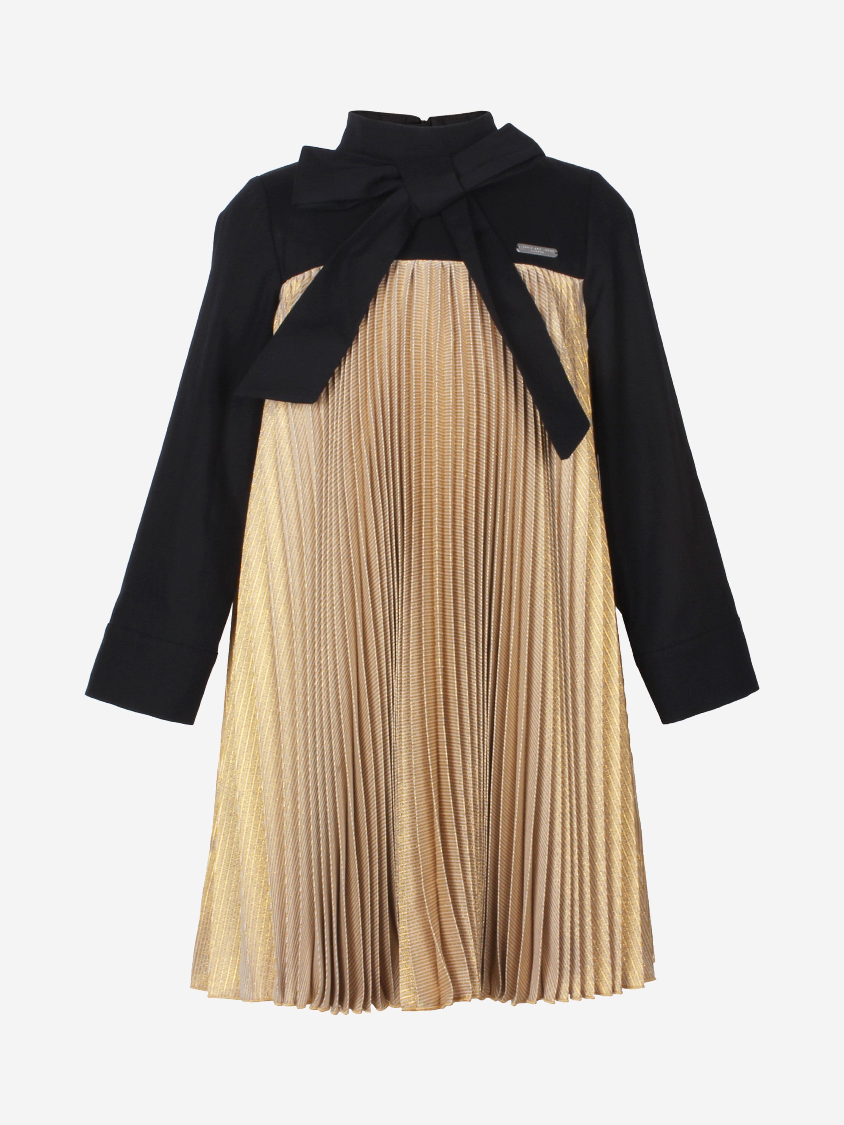 Jessie And James Girls Pleats Please Dress in Gold