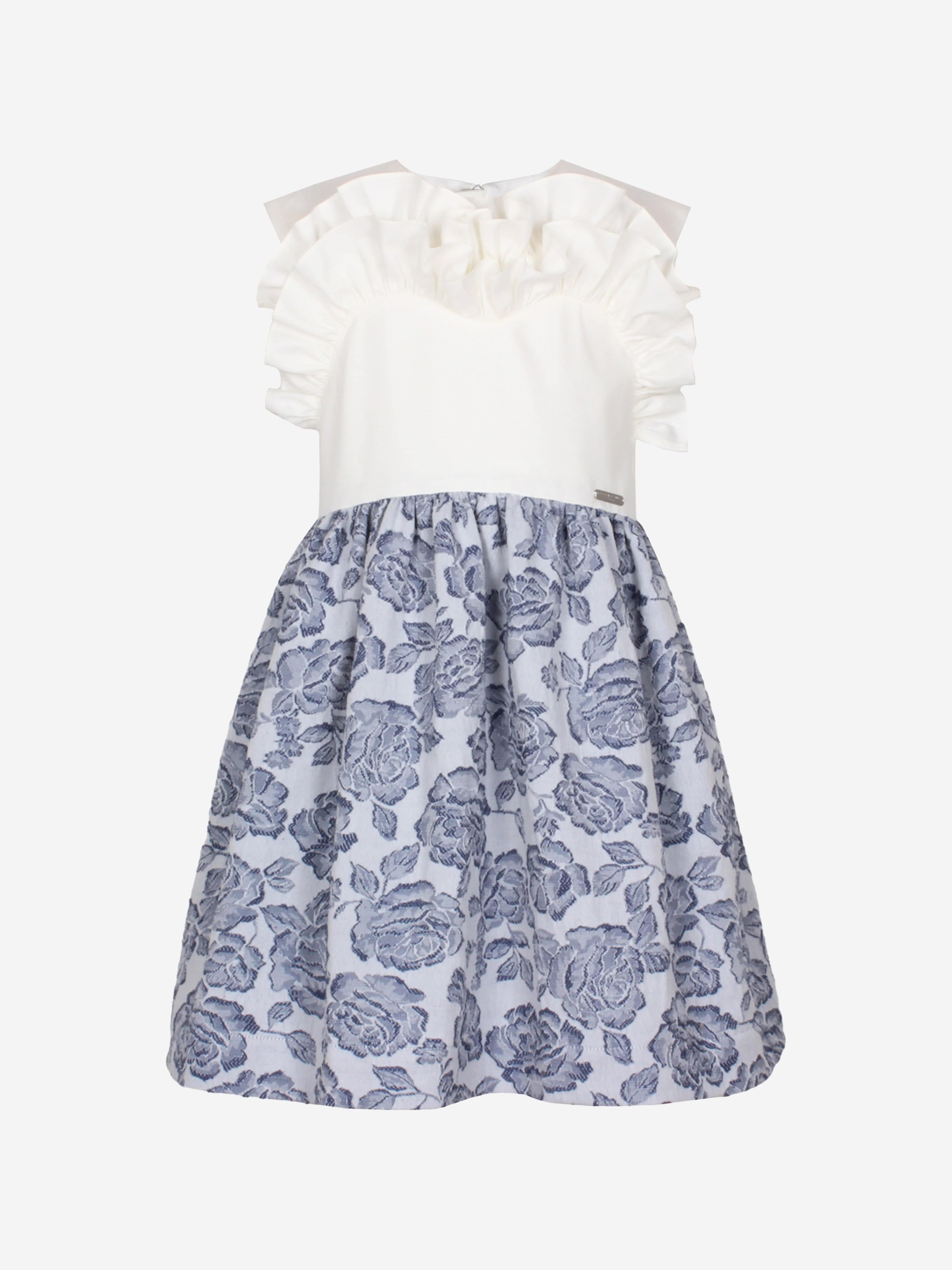 Jessie And James Girls Jacquard Rose Dress in Blue