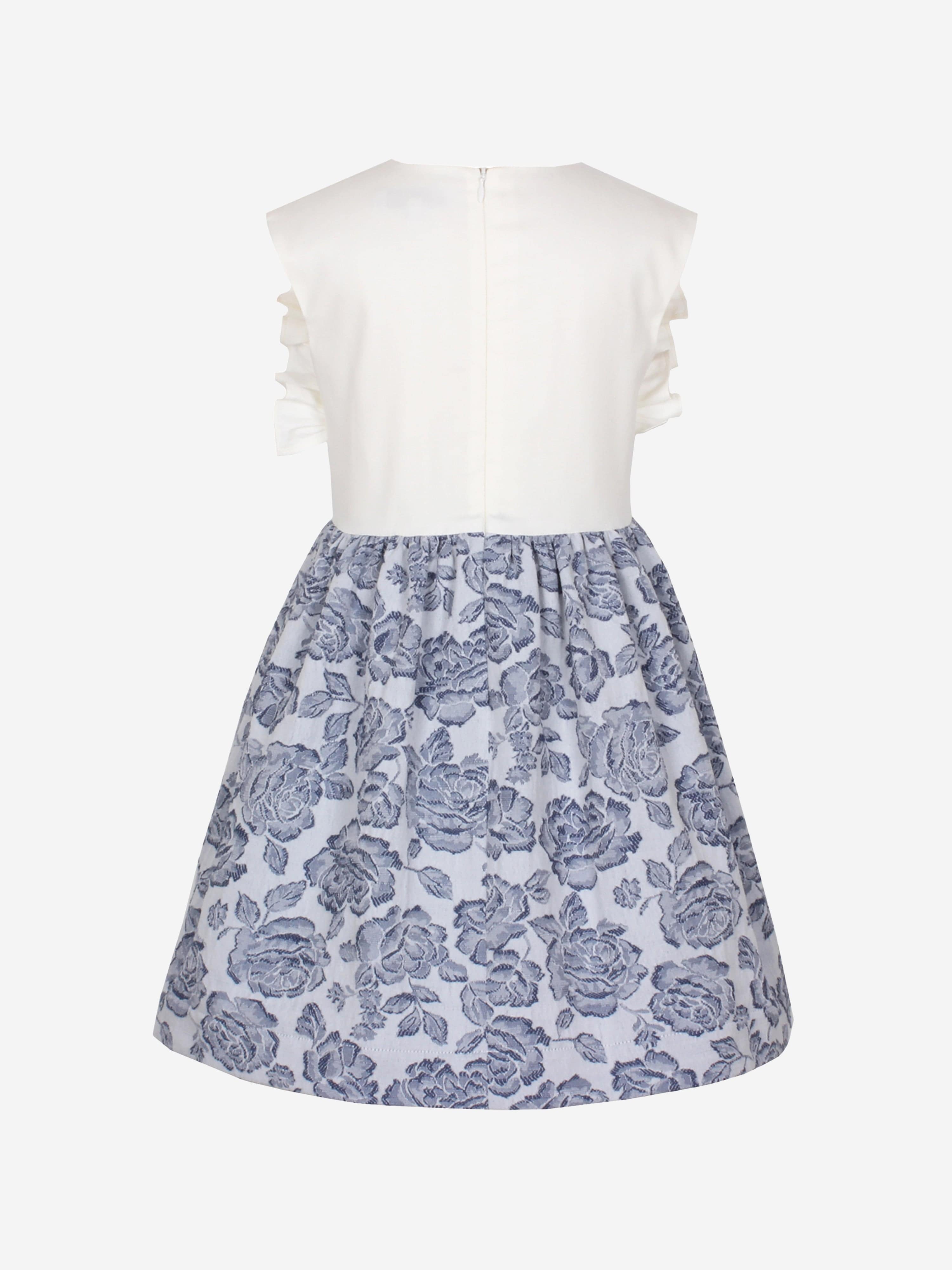 Jessie And James Girls Jacquard Rose Dress in Blue