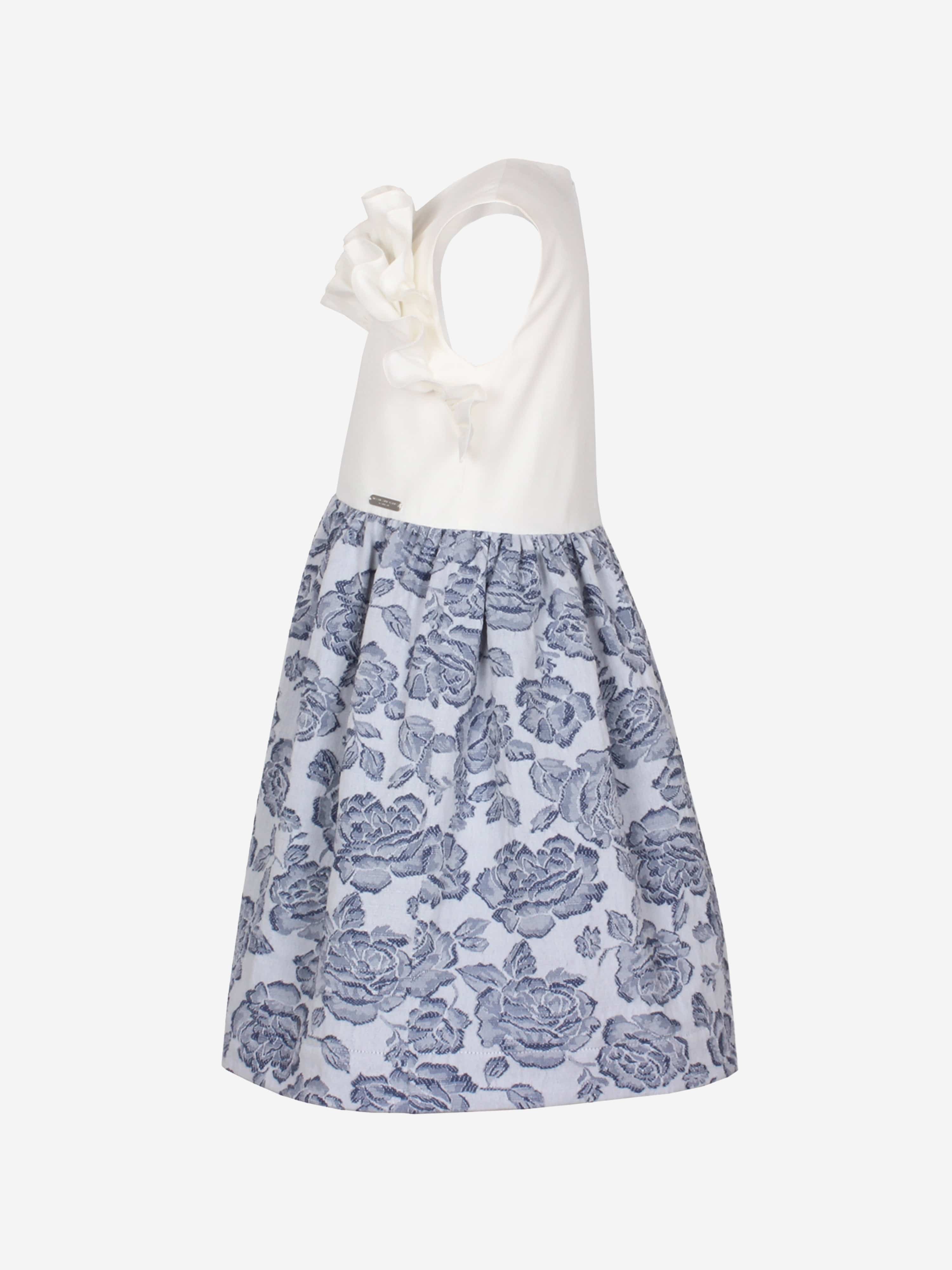 Jessie And James Girls Jacquard Rose Dress in Blue