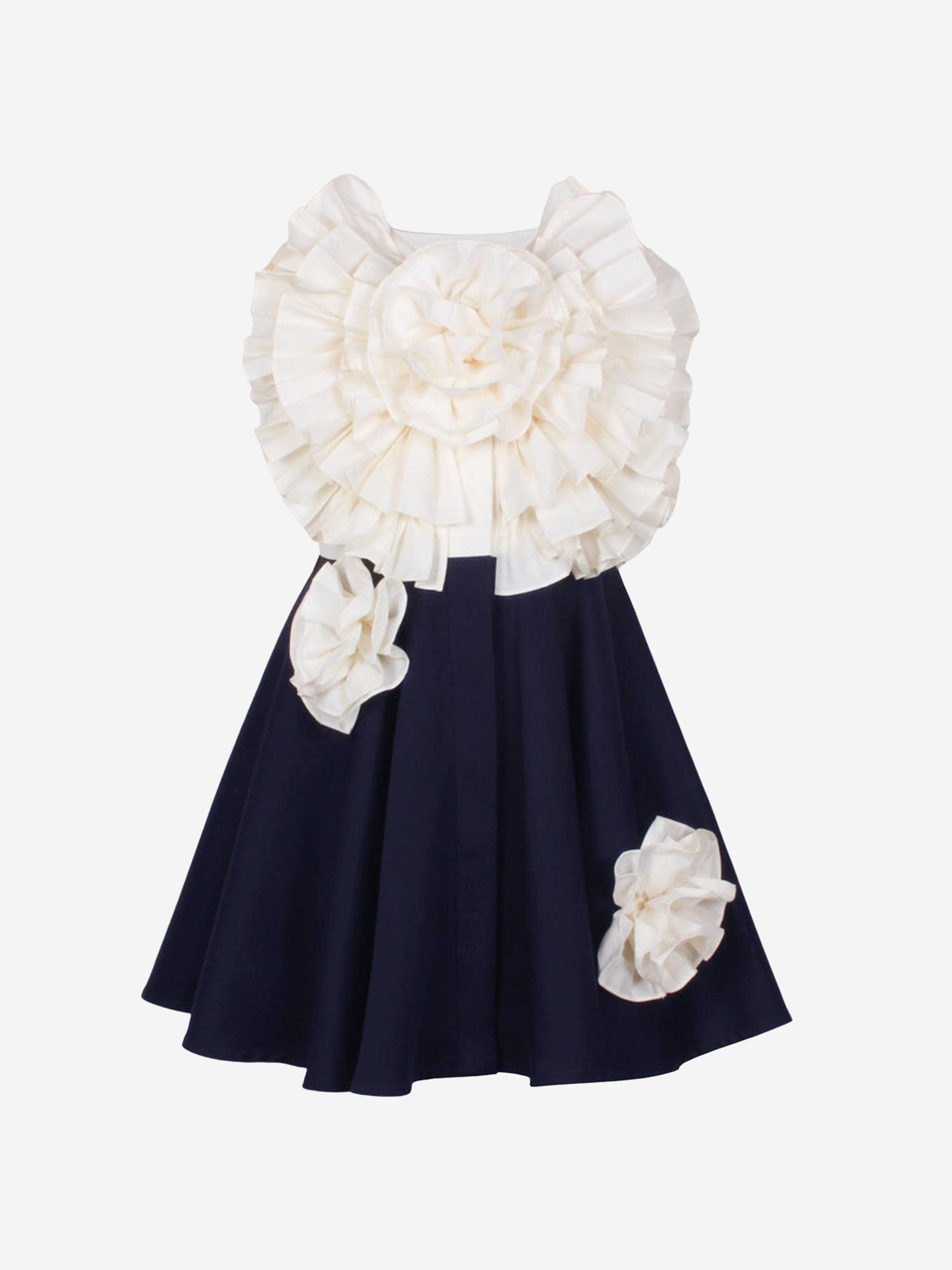 Jessie And James Girls Flower Dress in Navy