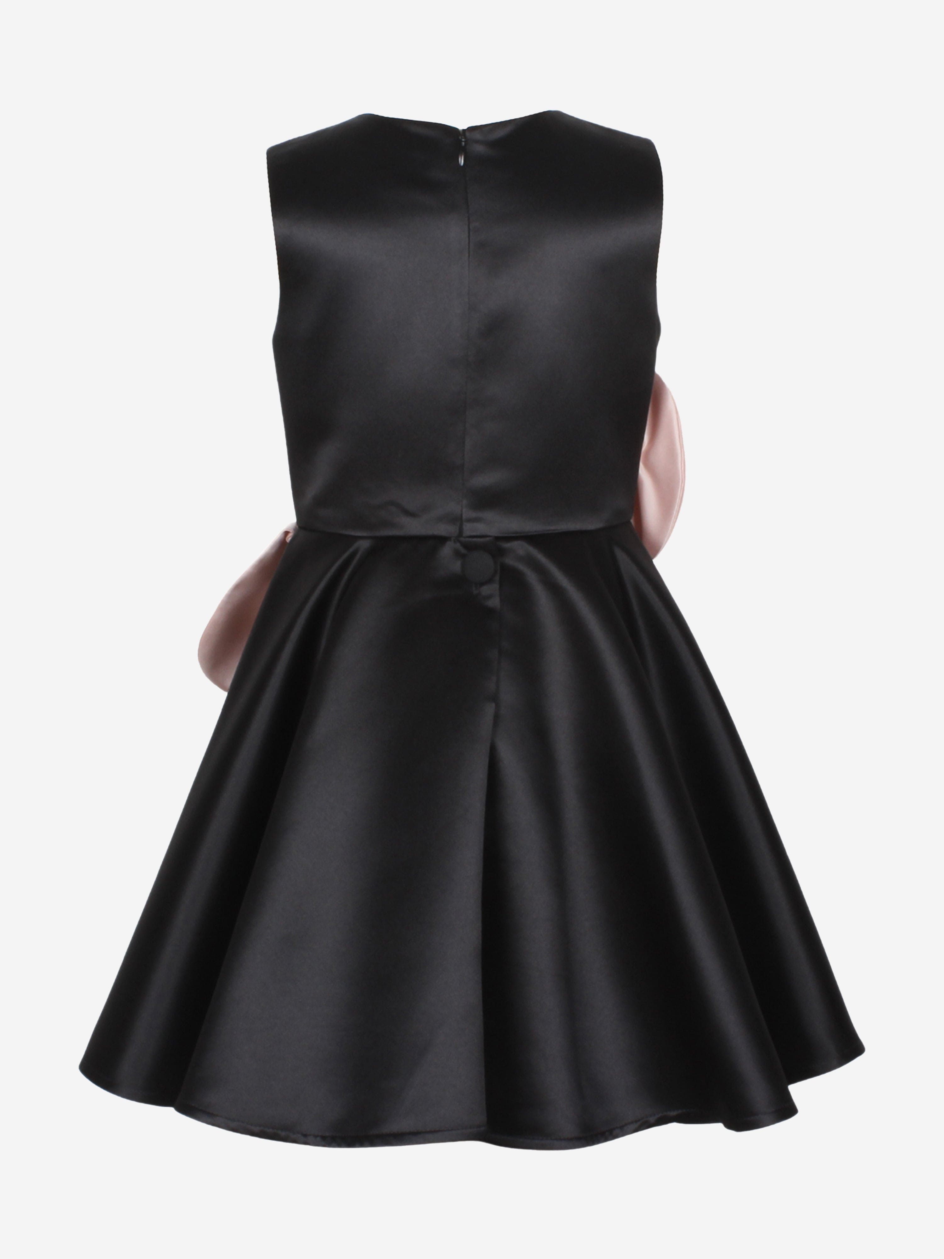 Girls From Bud To Bloom Satin Flower Dress in Black