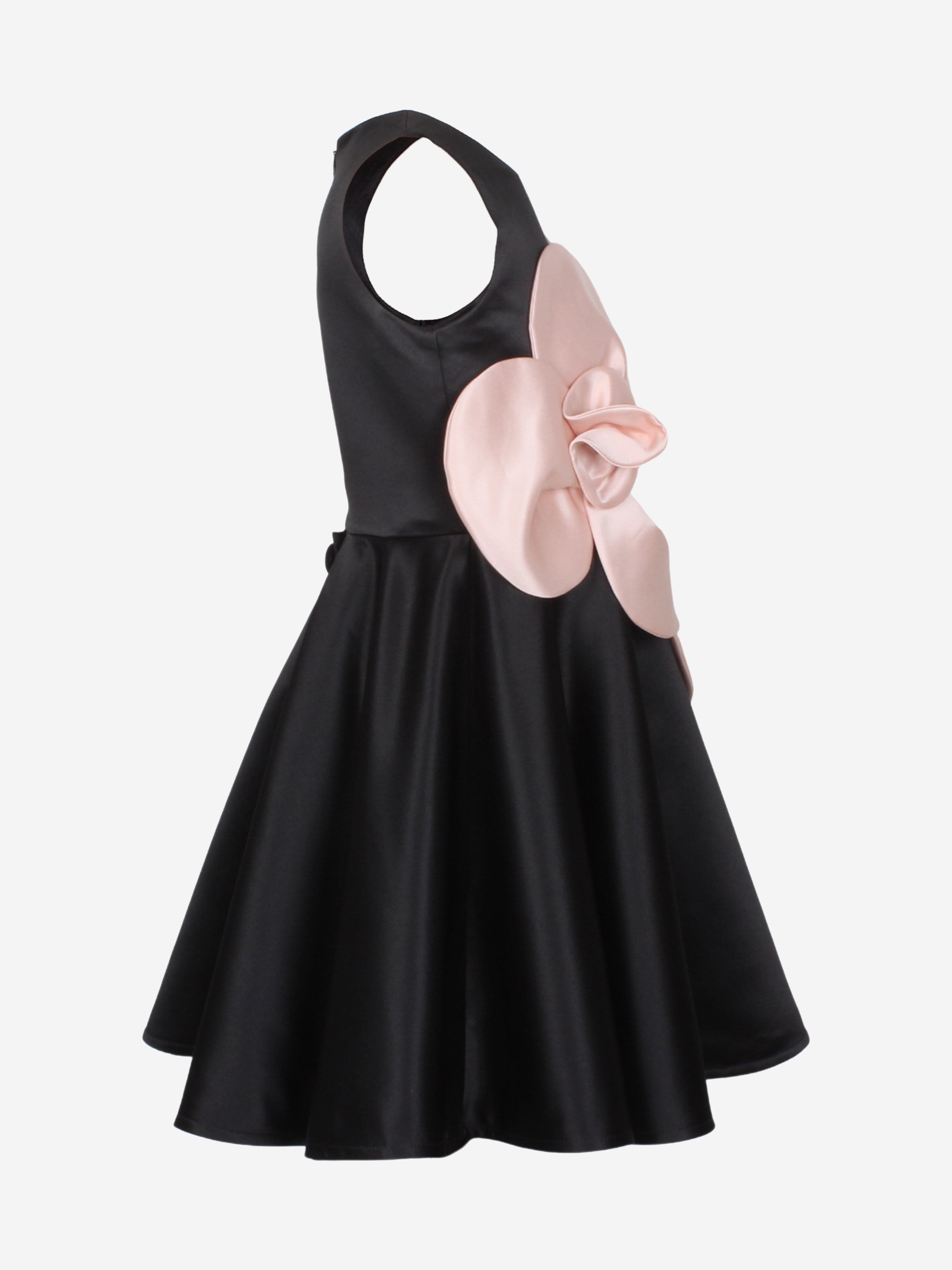 Girls From Bud To Bloom Satin Flower Dress in Black