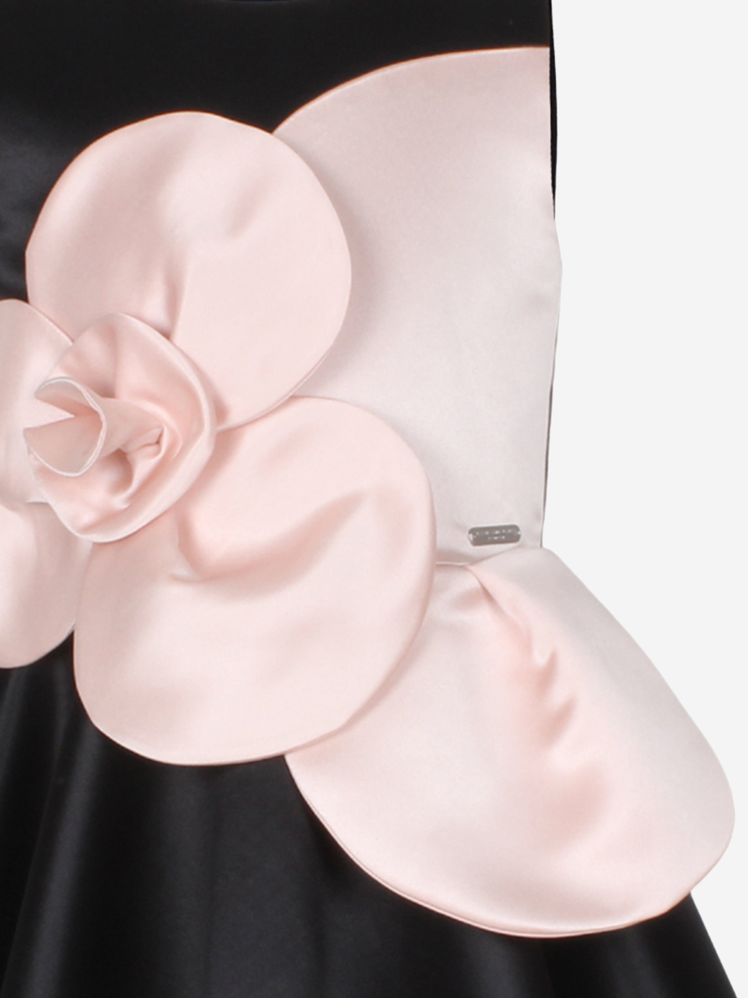 Girls From Bud To Bloom Satin Flower Dress in Black